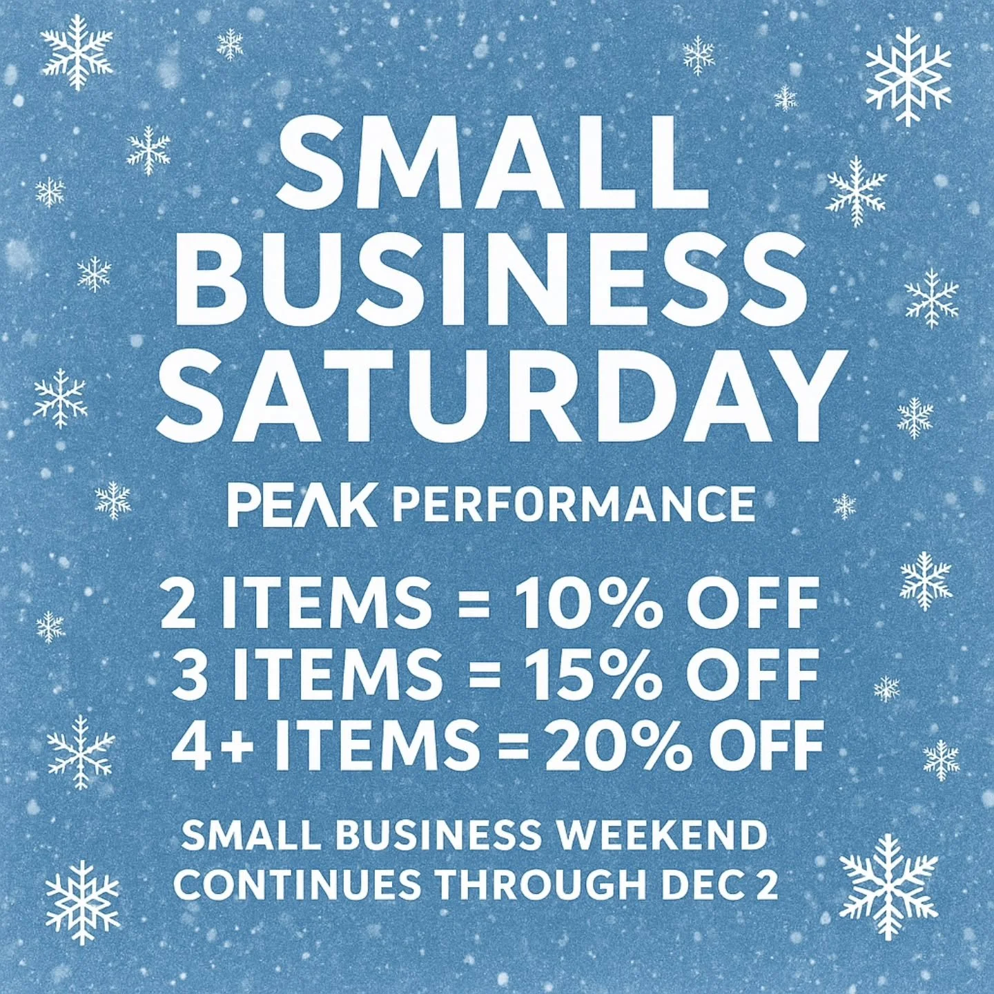 It&rsquo;s a snow-day edition of Small Business Saturday and Peak Performance is OPEN! ❄️💙

Our crew made it in, the shelves are stocked, and the Small Business Weekend deals are rolling strong.
Snow can&rsquo;t stop the Omaha running community!

🛍