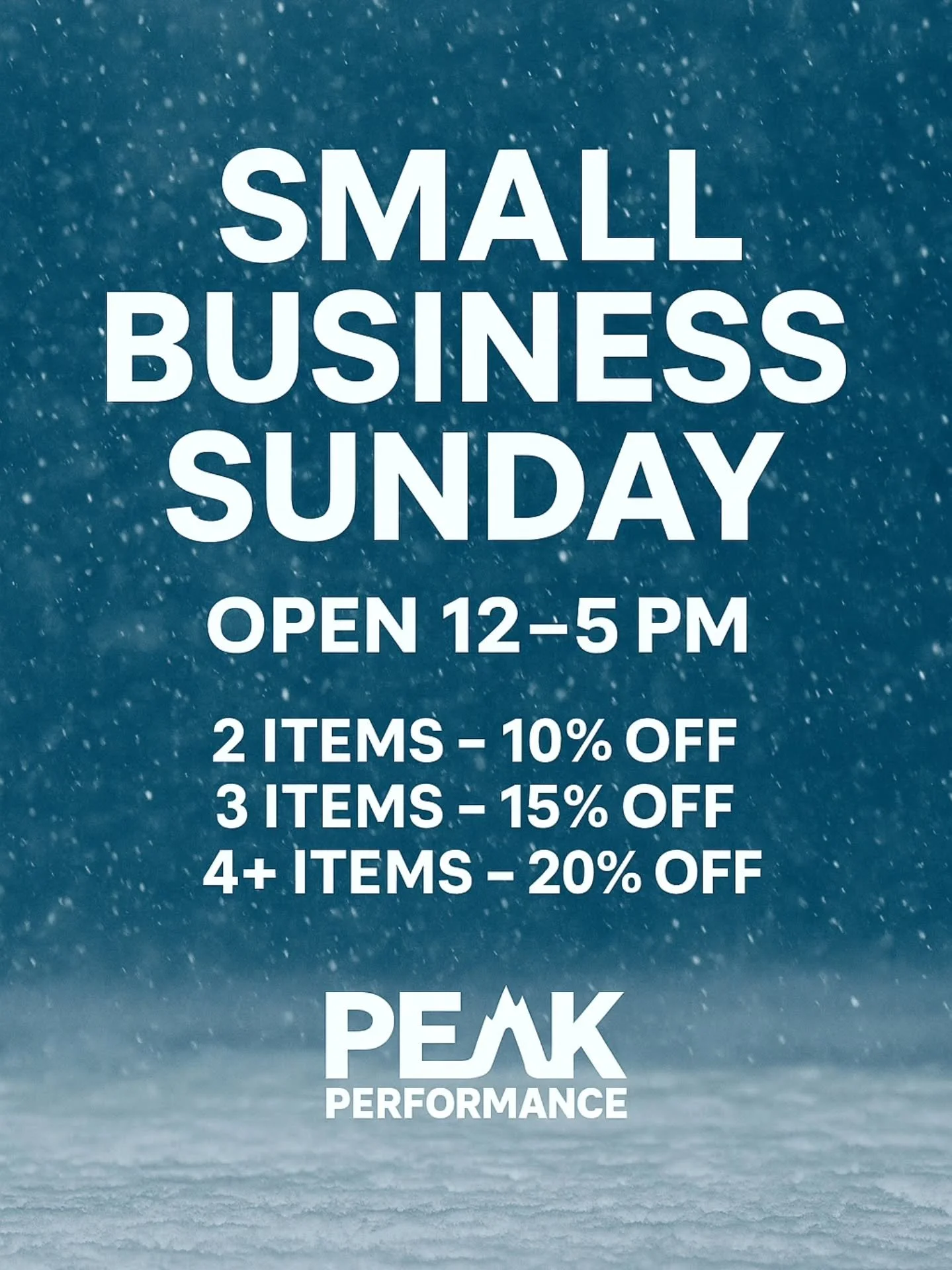 It&rsquo;s Small Business Sunday and Peak Performance is OPEN 12&ndash;5 PM!
Our weekend savings are still going strong &mdash; don&rsquo;t miss out!

🔥 Small Business Weekend Savings:
10% off 2 items
15% off 3 items
20% off 4+ items
🎁 $100 Gift Ca