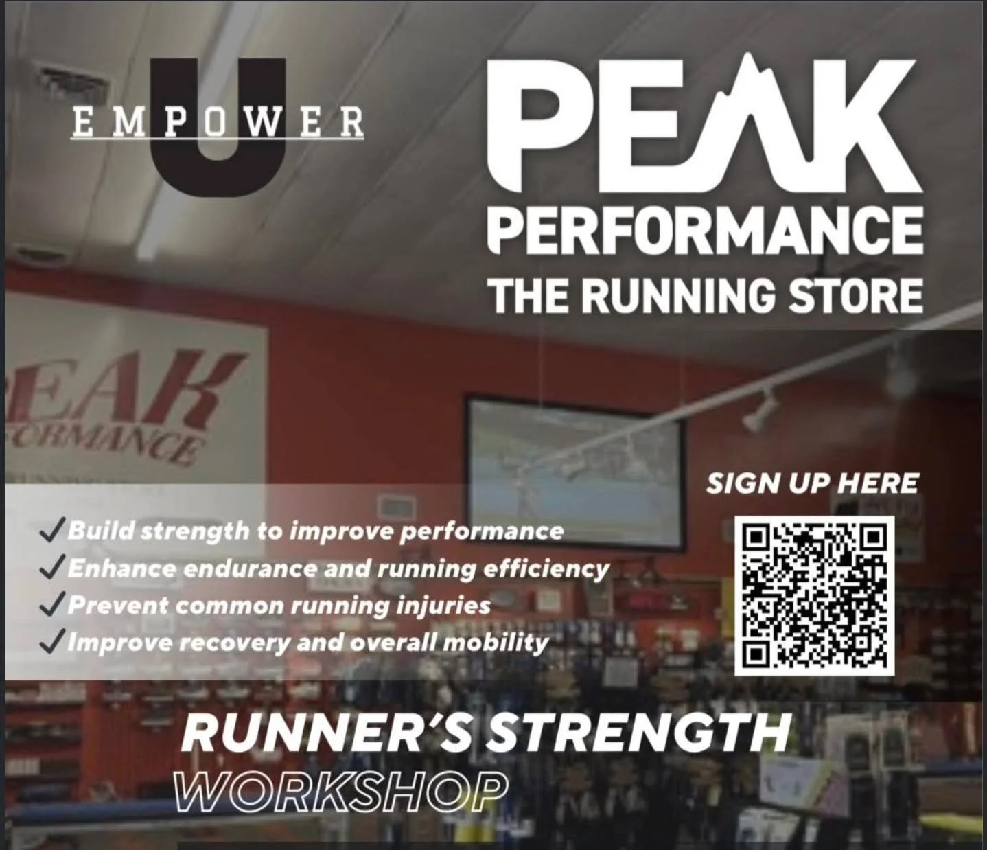 TONIGHT at Peak! 💪🏃&zwj;♀️ Runner&rsquo;s Strength &amp; Mobility Workshop

Join us this evening for a FREE hands-on workshop led by Empower U Performance Physical Therapists. Learn simple strength + mobility exercises that help you run stronger, p