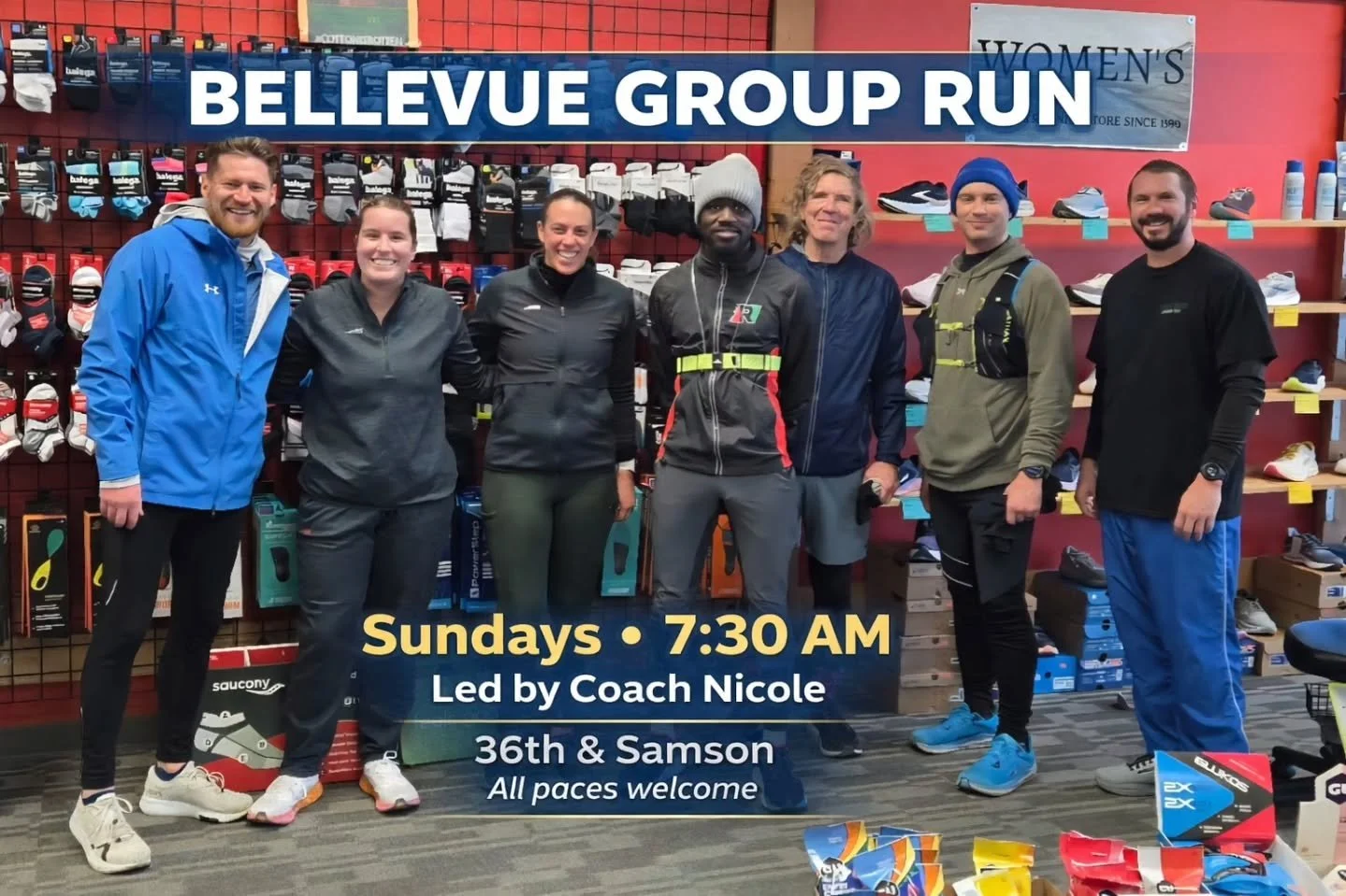 If you&rsquo;ve been looking for a sign to start running &mdash; this is it 👋

Our Bellevue Group Run meets every Sunday at 7:30 AM, led by the ever-encouraging Coach Nicole. Whether you&rsquo;re training for something big or just trying to move con
