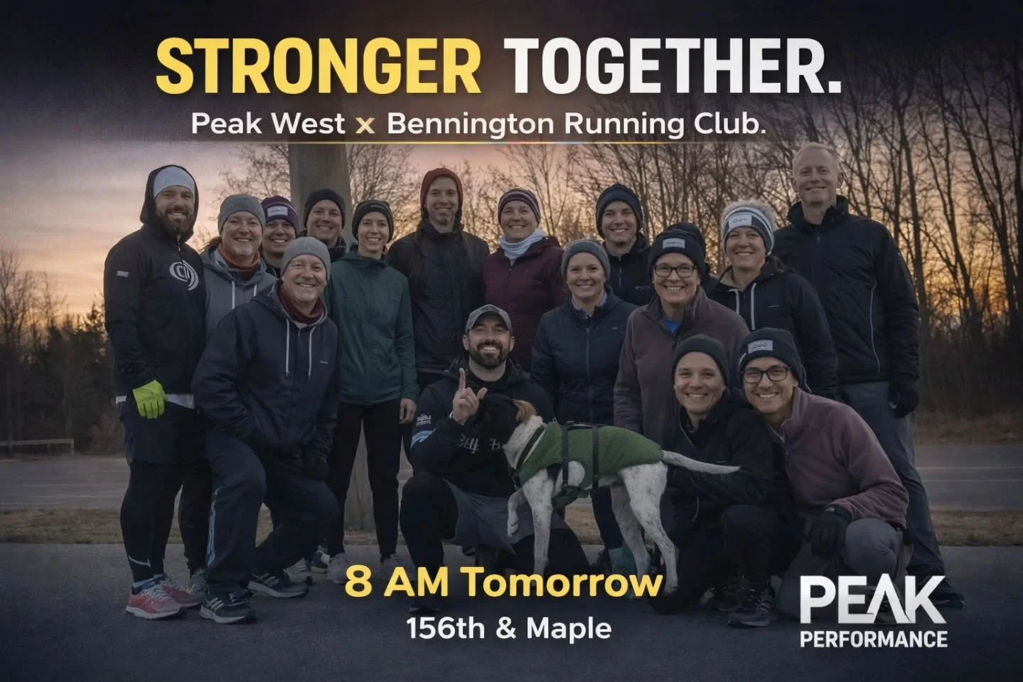 Bennington Running Club 🤝 Peak West
This Saturday | 8 AM | 156th &amp; Maple

We&rsquo;re excited to host BRC for a collaborative group run &mdash; and everyone is welcome.

Here&rsquo;s the bigger picture:
Spring miles are stacking.
Consistency is 