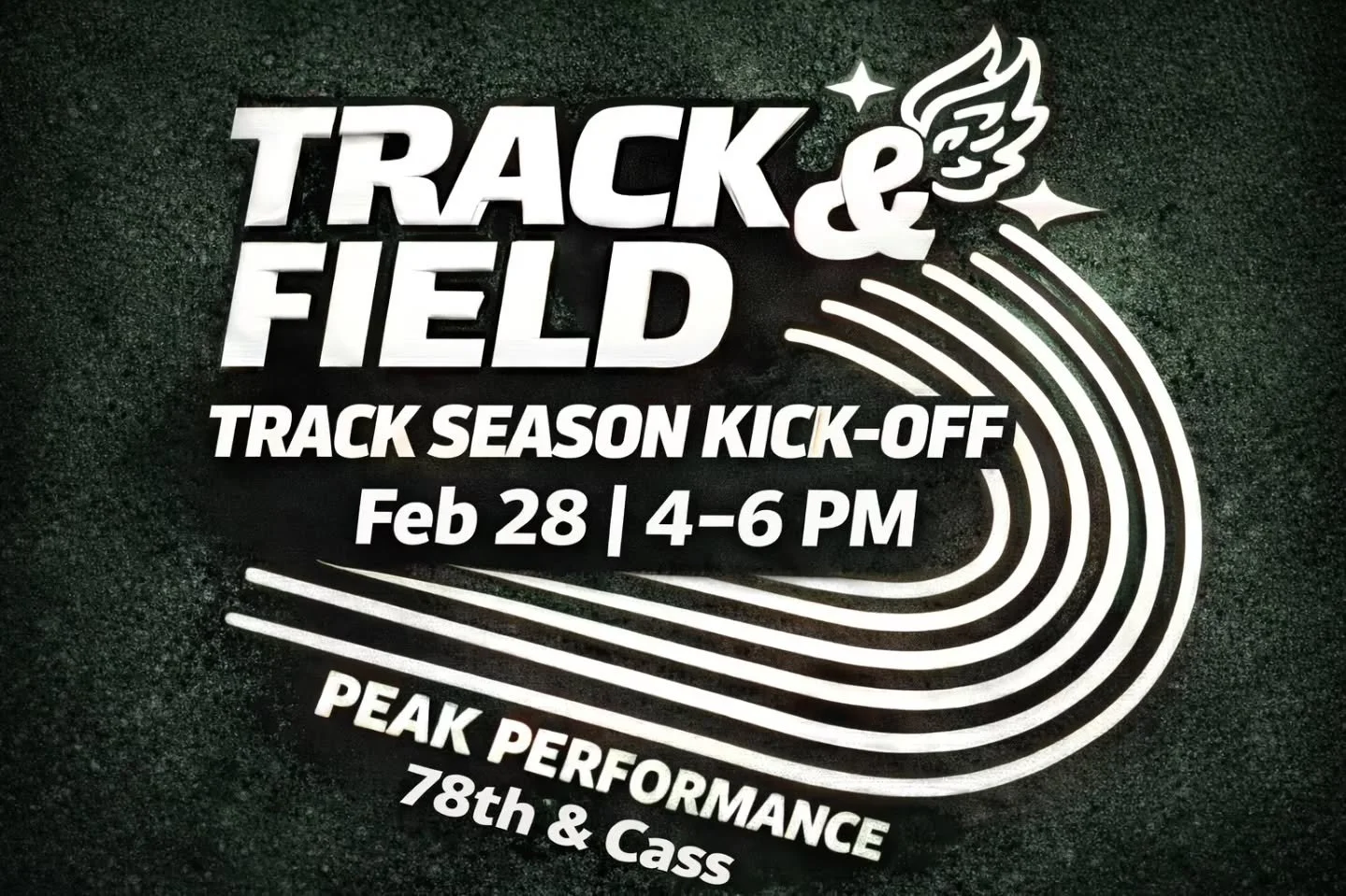 🏃 TRACK IS BACK.

Today&rsquo;s the day.

Track Season Kick-Off
4&ndash;6 PM | 78th &amp; Cass

Spikes. Trainers. Recovery.
Get it dialed before the gun goes off.

What&rsquo;s happening:
&bull; 4:15 PM optional athlete group run
&bull; Injury preve