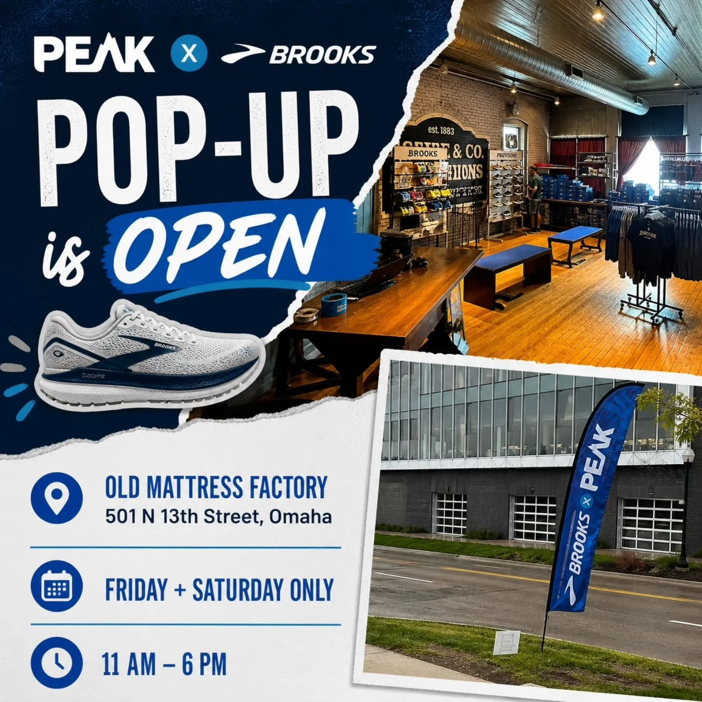Peak x Brooks Pop-Up is OPEN downtown 👟

In town for Berkshire weekend? Come find us at the Old Mattress Factory today and Saturday only.

We&rsquo;re bringing Brooks + Peak downtown with a special pop-up shop while the 20% off Brooks sale continues