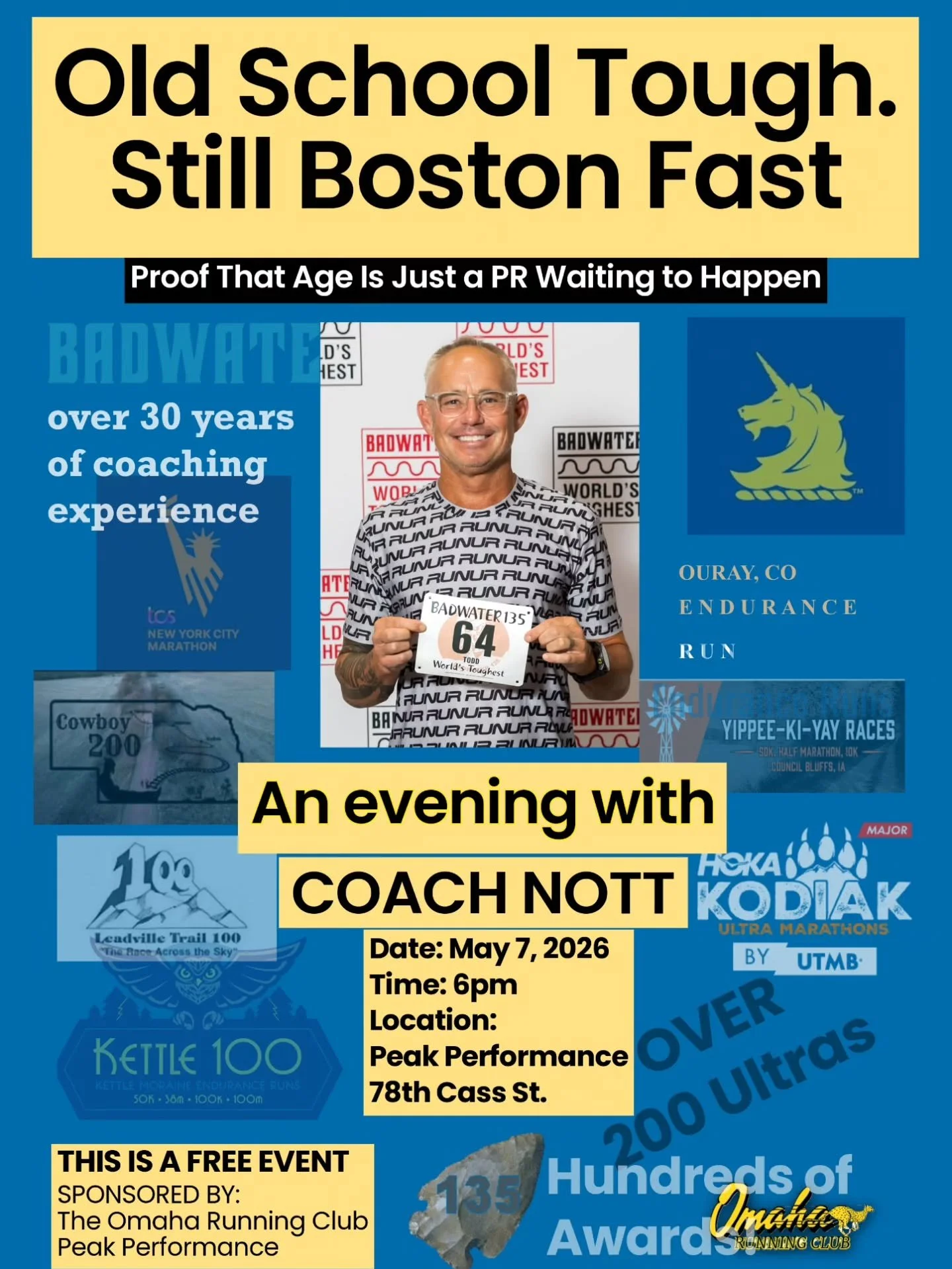 Old school tough. Still Boston fast.

Join us for a special evening with Coach Nott &mdash; a runner, coach, and storyteller whose experience spans decades, distances, and some of the toughest races in the world.

Whether you're training for your nex