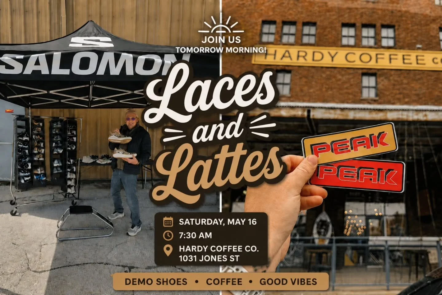 Tomorrow morning plans? Coffee, miles, and Salomon demos. 👟☕

Join us Saturday, May 16 at 7:30 AM for Hardy Running Club at Hardy Coffee Downtown!

Peak Performance will be there with Salomon running shoes for you to check out before we take off for