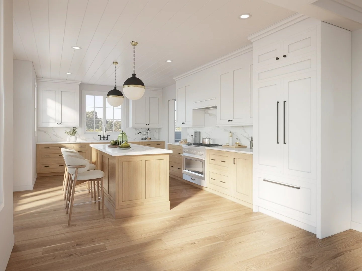 Downer Ave kitchen. White oak base cabinets, tons of counter space and panoramic water views