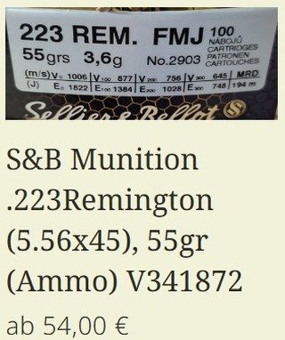 Auch bei .223 Rem Muni gibt es neue Preise und auch jetzt STV Scorpio Muni erh&auml;ltlich - schon ab 0,48&euro; x Stk.
@hunt_n_shoot_eu