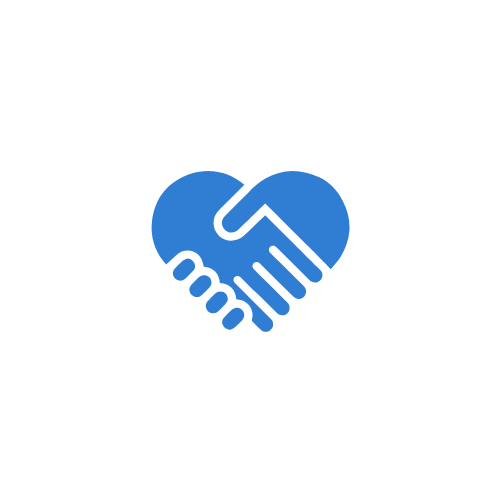 A blue heart with a handshake inside it.