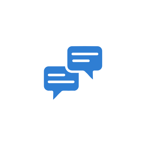 Blue icon of two speech bubbles, representing chat or conversation.