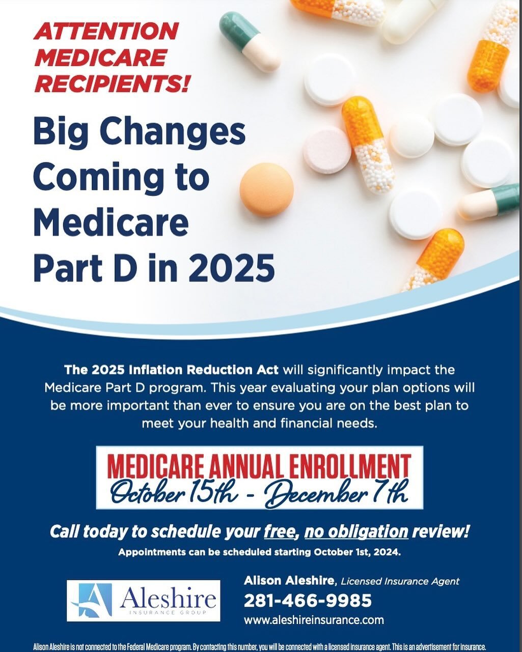 🌟 Medicare Annual Enrollment Period is here! 🌟
🗓 October 15 &ndash; December 7 🗓

It&rsquo;s time to review your Medicare plan! Whether you&rsquo;re new to Medicare or looking to switch your plan, I&rsquo;m here to help you understand your option