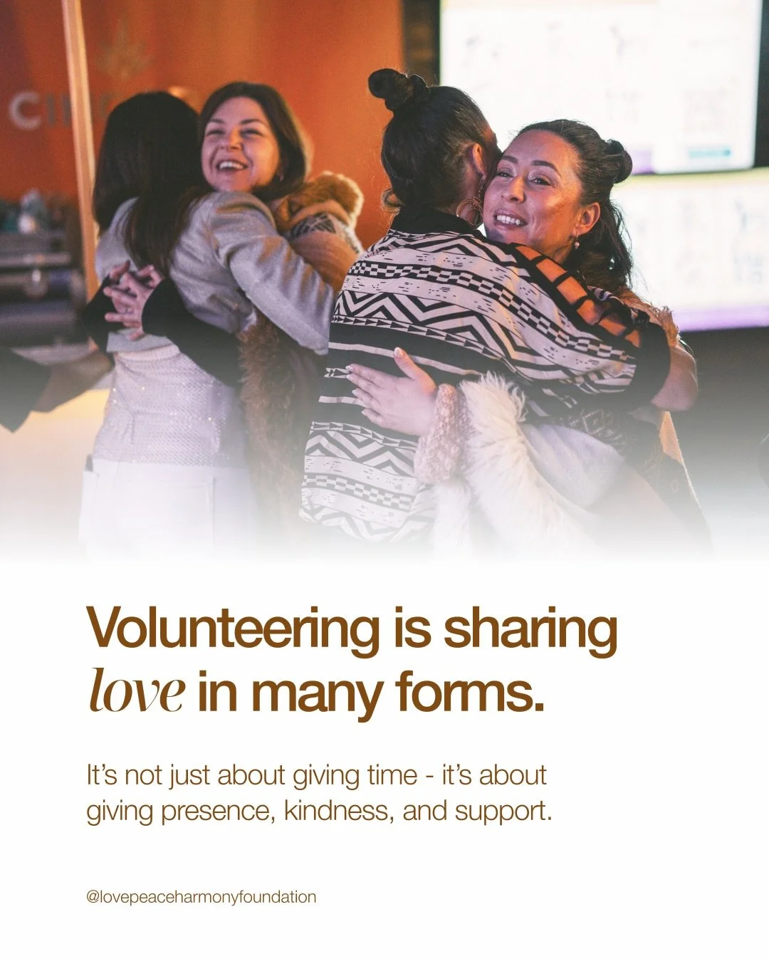 Volunteering isn&rsquo;t just an act of giving - it&rsquo;s a chance to share love in all its forms.
At Love Peace Harmony, volunteering means being present for others, offering kindness, and showing up with the support that makes a difference.

Love