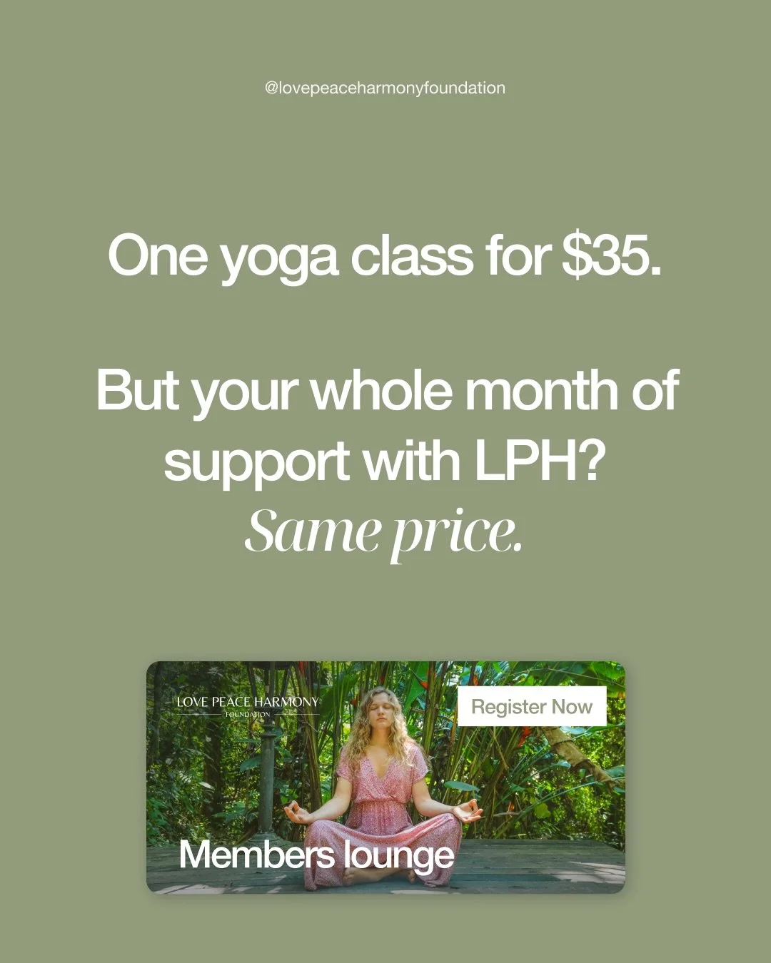 For the cost of a single yoga class, you can have a whole month of consistent support that nurtures your emotional, mental, and physical well-being. Love Peace Harmony offers so much more than a single class; it&rsquo;s a dedicated space where you ar