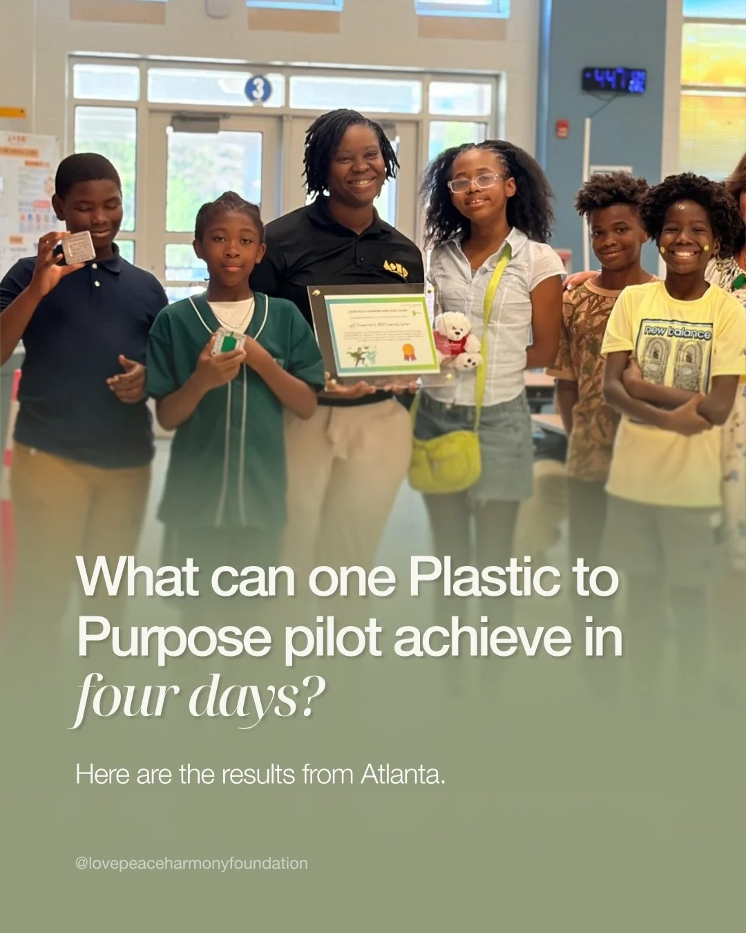 Impact figures help us understand what an idea can achieve under real conditions.

During the Atlanta pilot, eight staff members were trained and certified, 45 children participated, and 1.5 kg of plastic was recycled. The programme exceeded both its