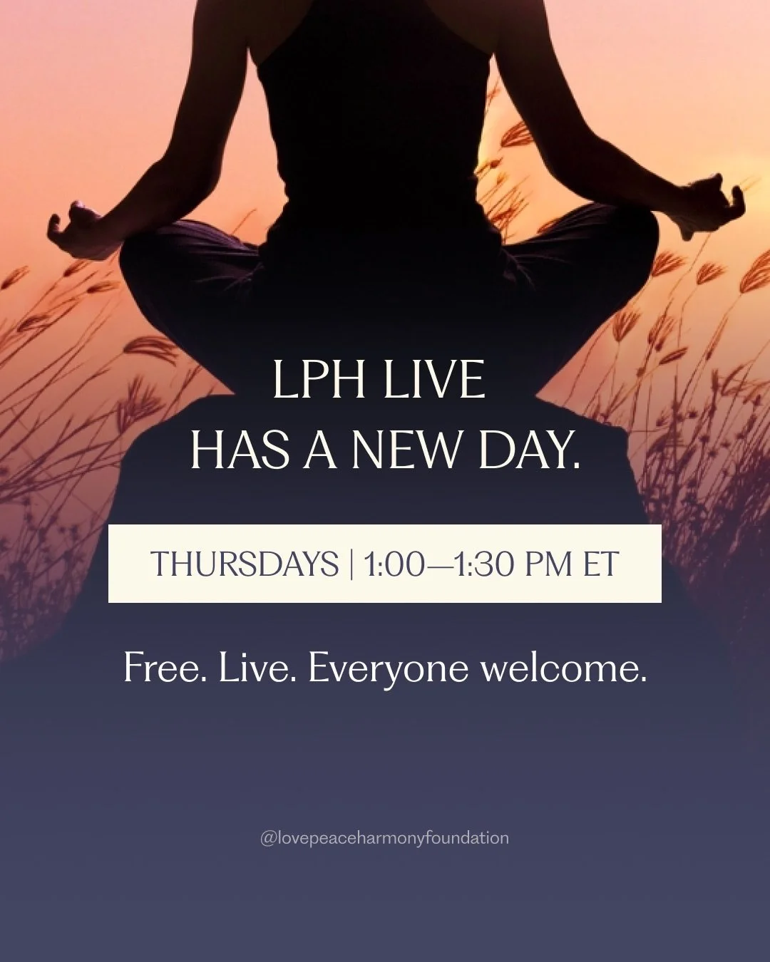 There is something really special about having one moment each week where people from different places can come together, slow down and reconnect with what matters.

That is what we want Love Peace Harmony Live to be.

From now on, we&rsquo;ll be mee