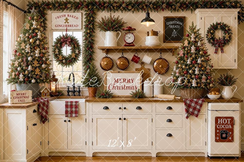 Christmas White Kitchen - Kate Backdrop - Micro Fiber - 12'x8'