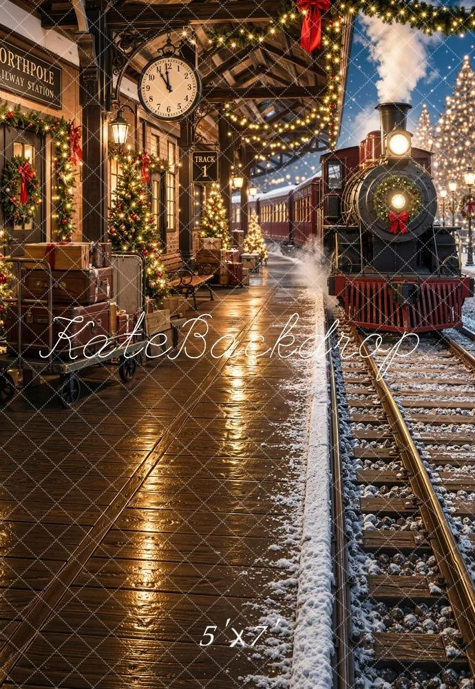 Nighttime Christmas Train - Kate Backdrop - Micro Fiber - 5'x7' Sweep