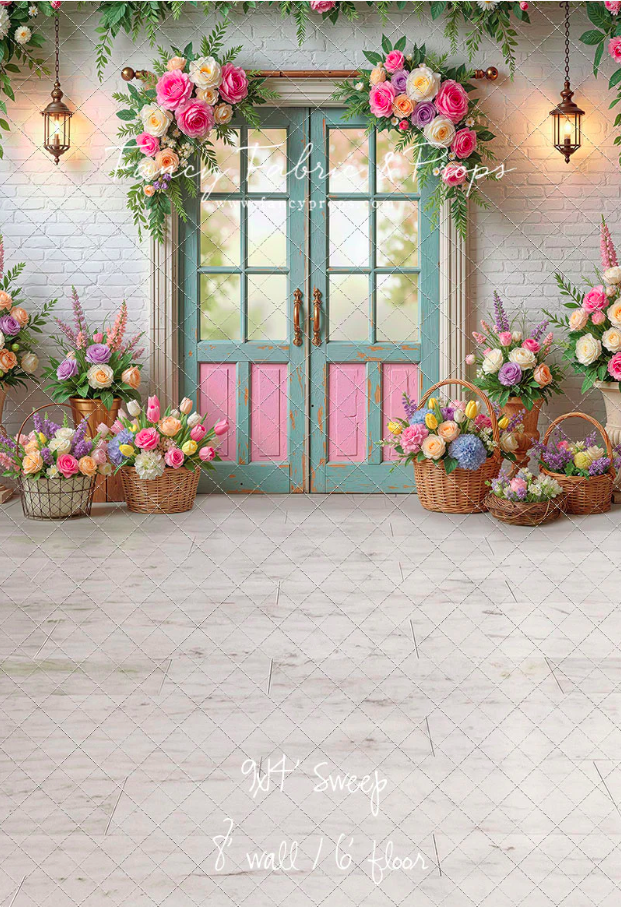 Pastel Garden Doors - Fancy Fabric - Wrinkle Free Fabric - 9'x14'