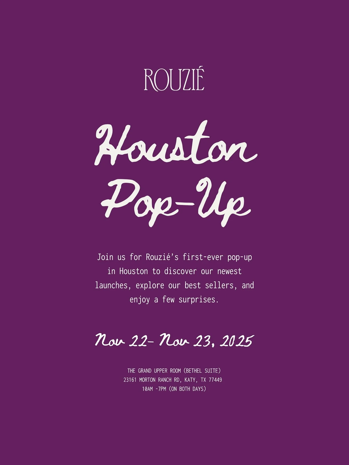 Our first ever pop up is here! Join us in Houston Texas on November 22-23 to try our products in person, experience our best sellers and try new launches before anyone else.

RSVP via the link in our bio.