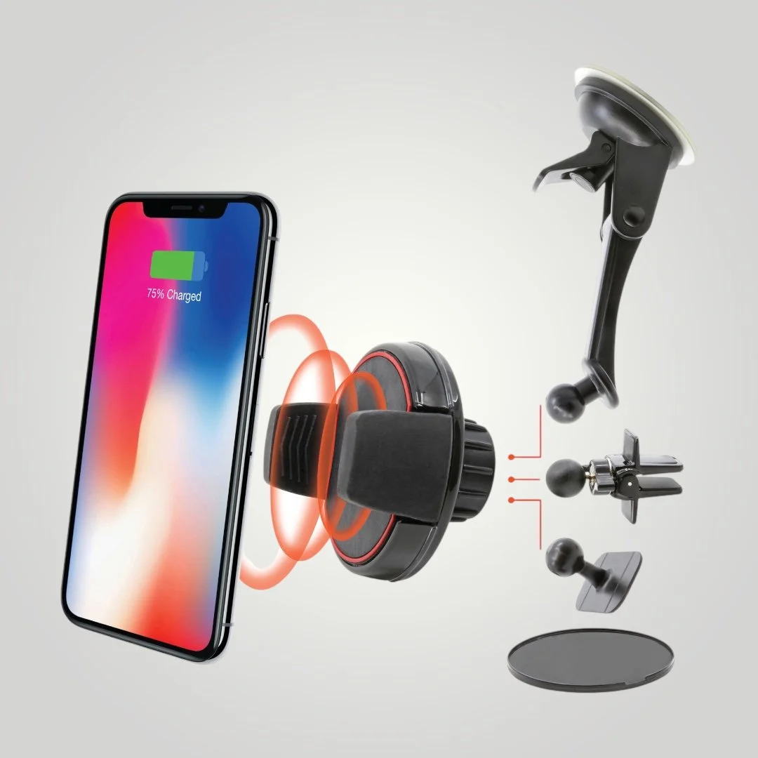 Wireless phone charging mount with various attachment options