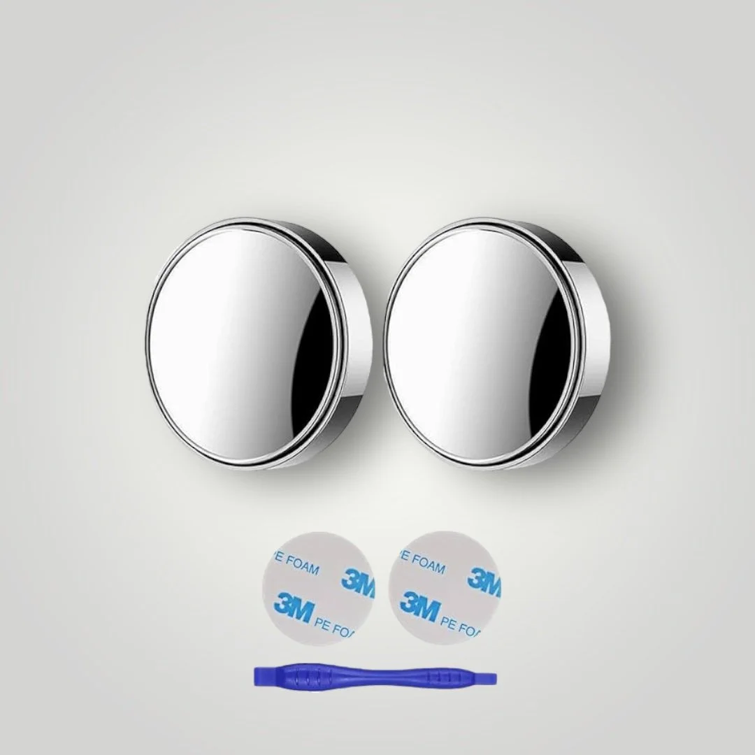 Round silver magnetic phone holders with 3M adhesive pads and a blue installation tool.