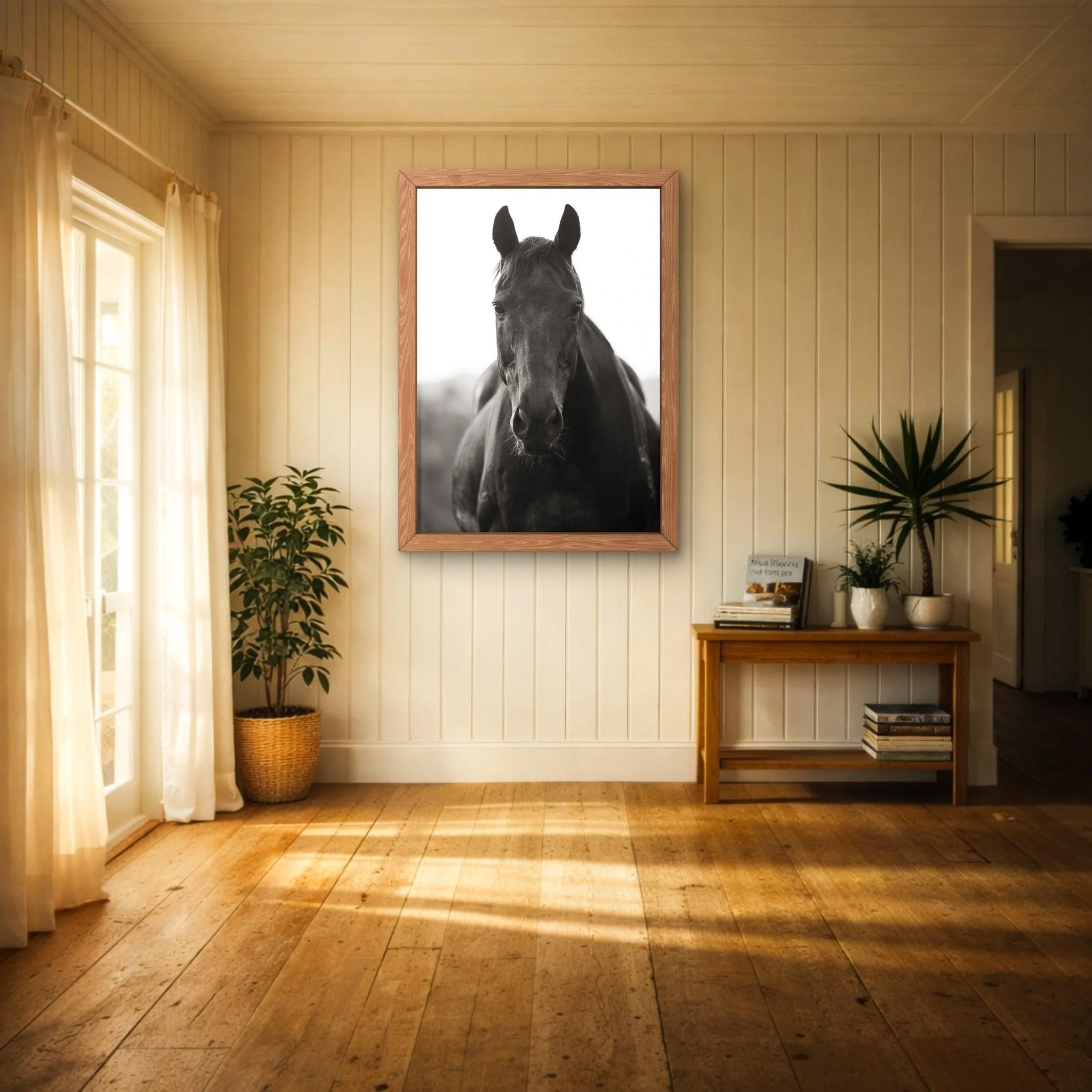Framed horse portrait displayed in home, horse photography Somerset region