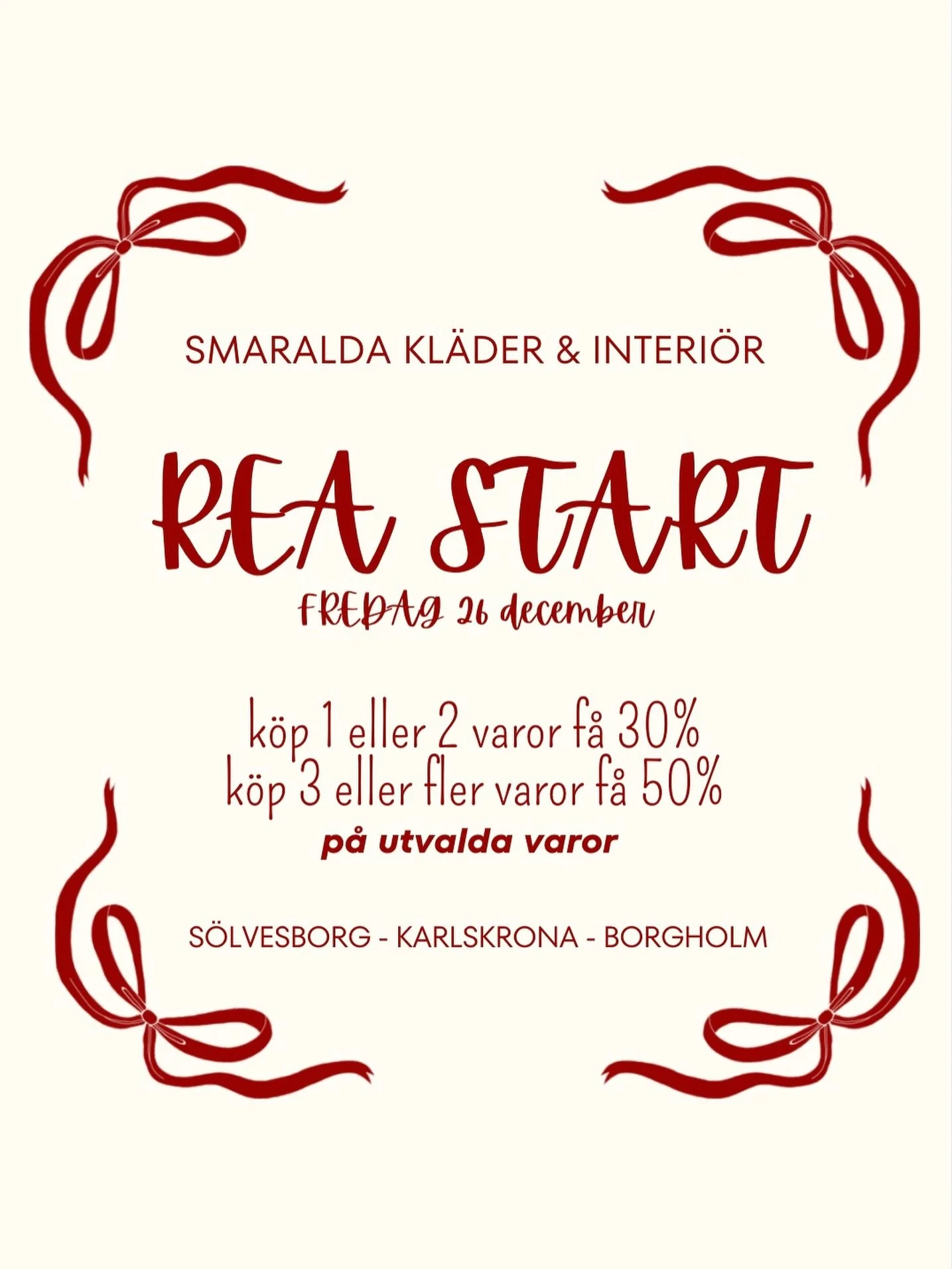 REASTART! 26/12! 11:00-15:00 i samtliga butiker!