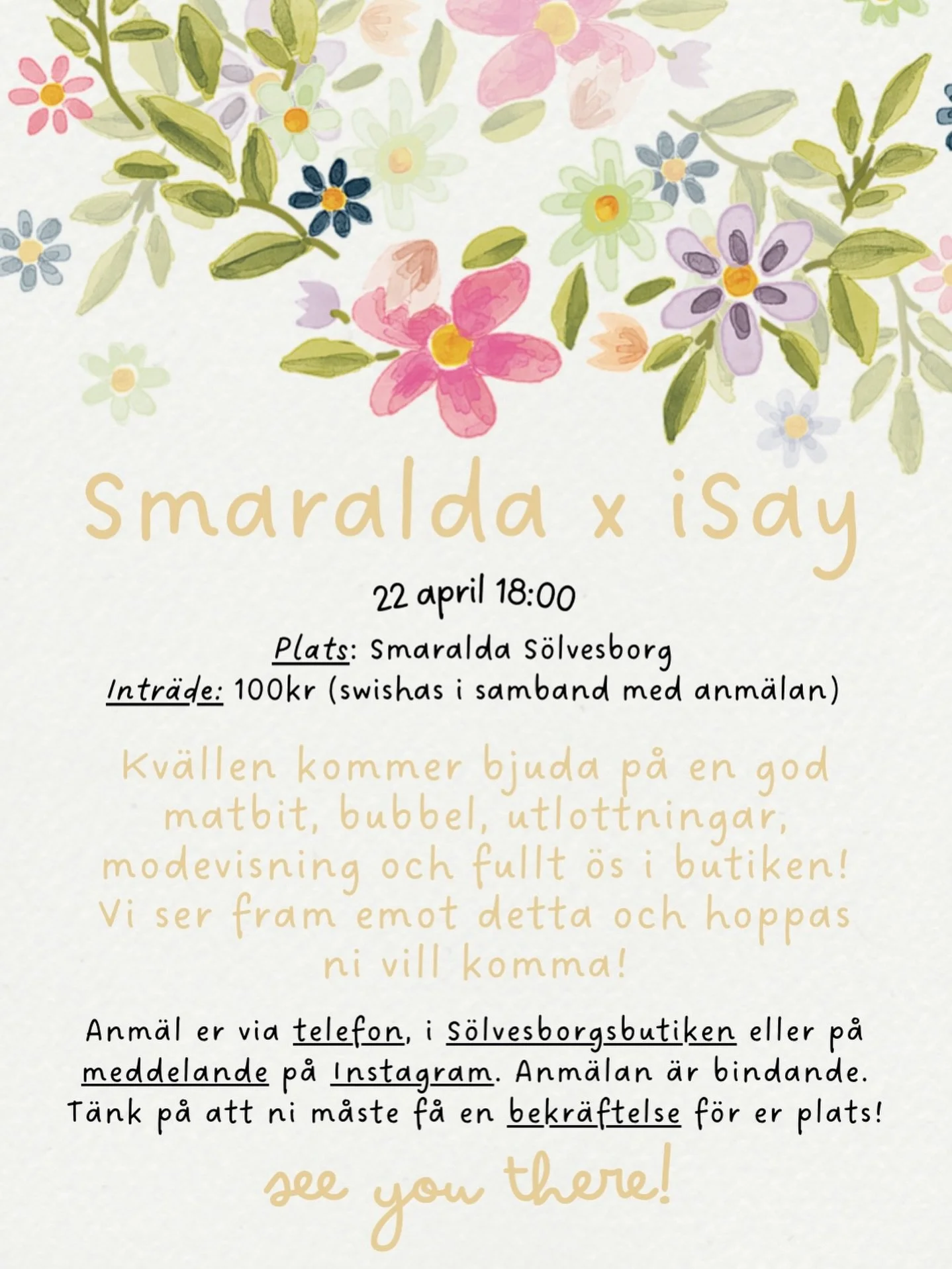 Tjoho!! &Auml;ntligen &auml;r det dags f&ouml;r kundkv&auml;ll i S&ouml;lvesborgsbutiken 💛🌷🌸 All info har ni p&aring; bilden!