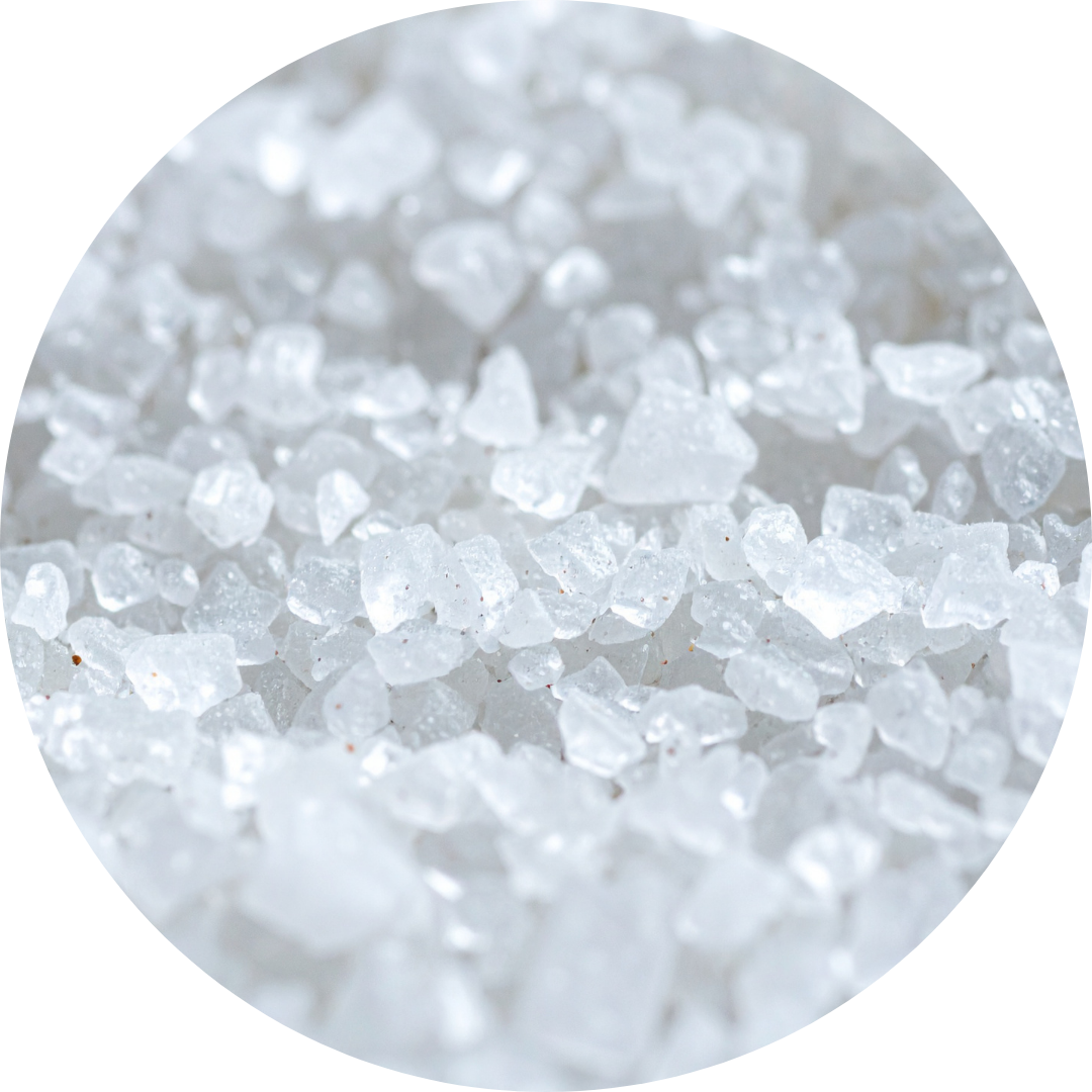 Close-up of white rock salt crystals.