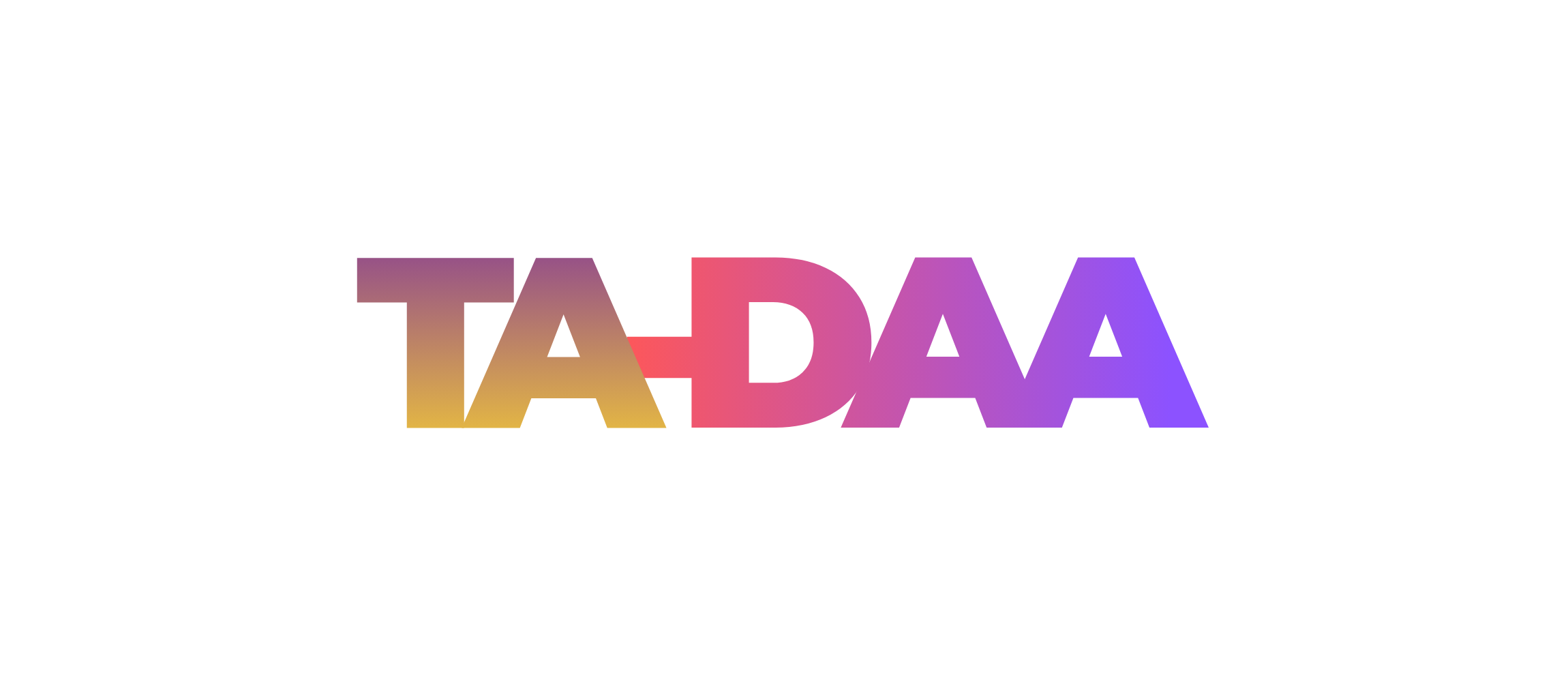 Color gradient text of the word 'TADA' in large, bold letters on a white background.