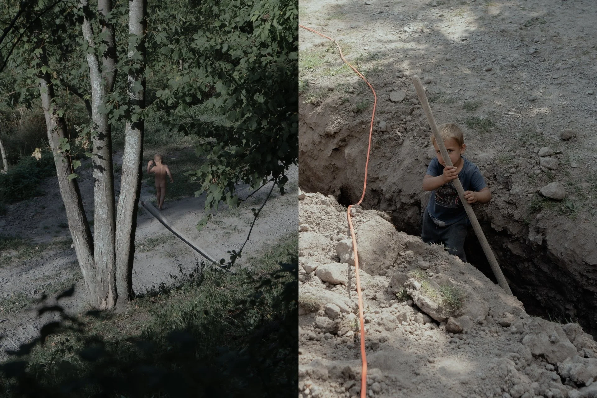 Jonas (6 years old) helping dig a new drainage channel.