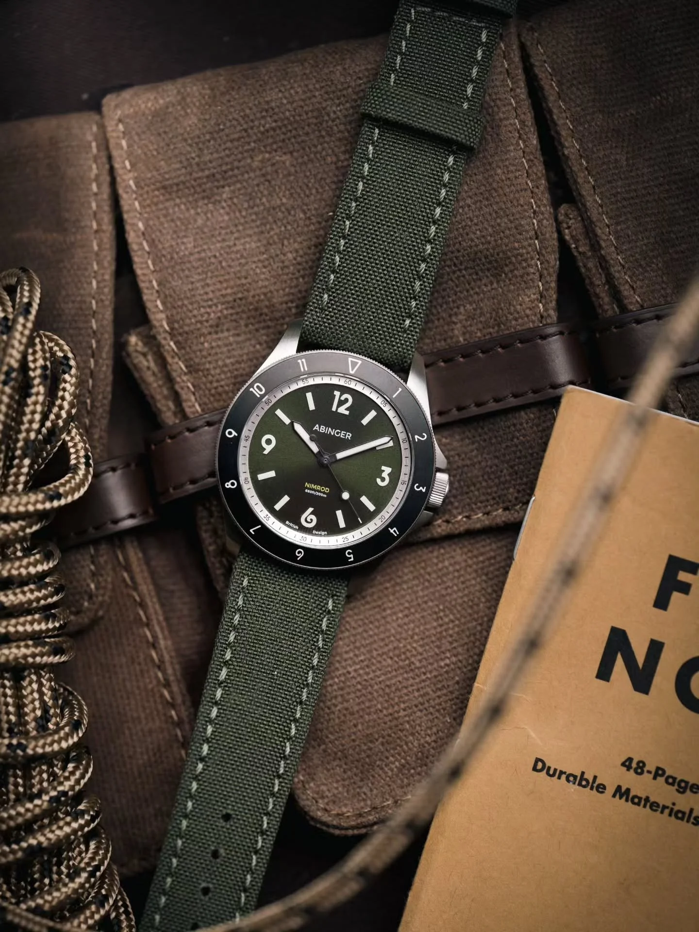 If you're a fan of natural colours, leathers, rugged fabrics and the outdoors, the Herne with its oak green dial and matching Cordura strap is a great contrast. 

The strap supplied will taper down to 16mm (18mm shown).

We can't wait to meet some of