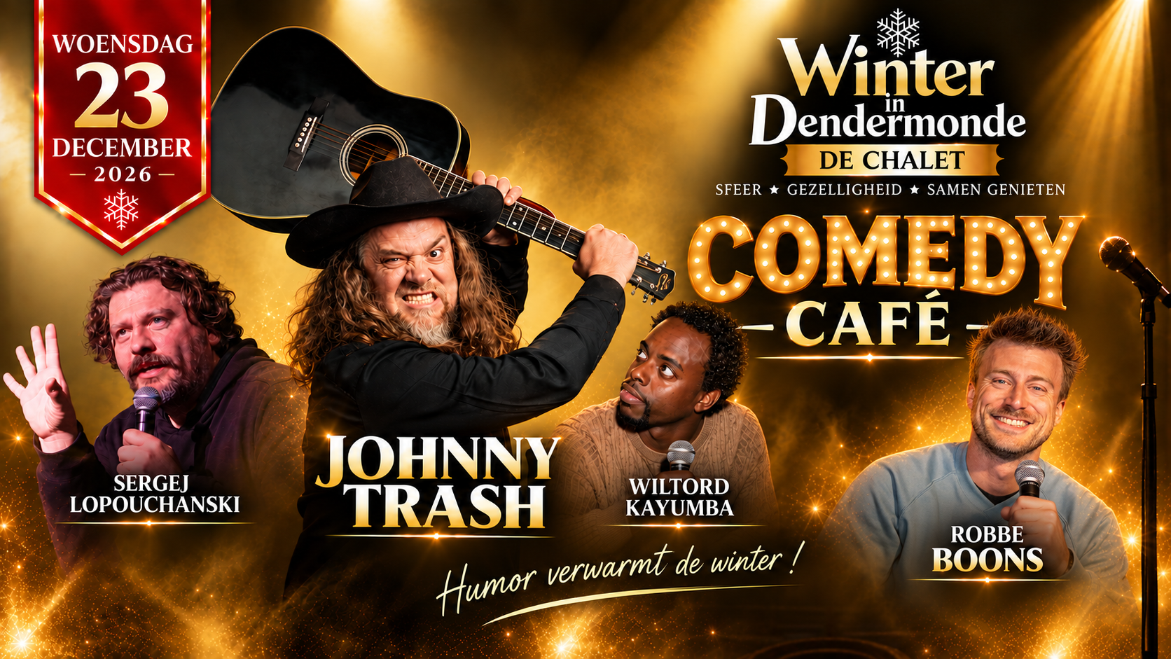 Stand-up comedy night: Sergej Lopouchanski, Robbe Boons, Wiltord Kayumba &amp; Johnny Trash