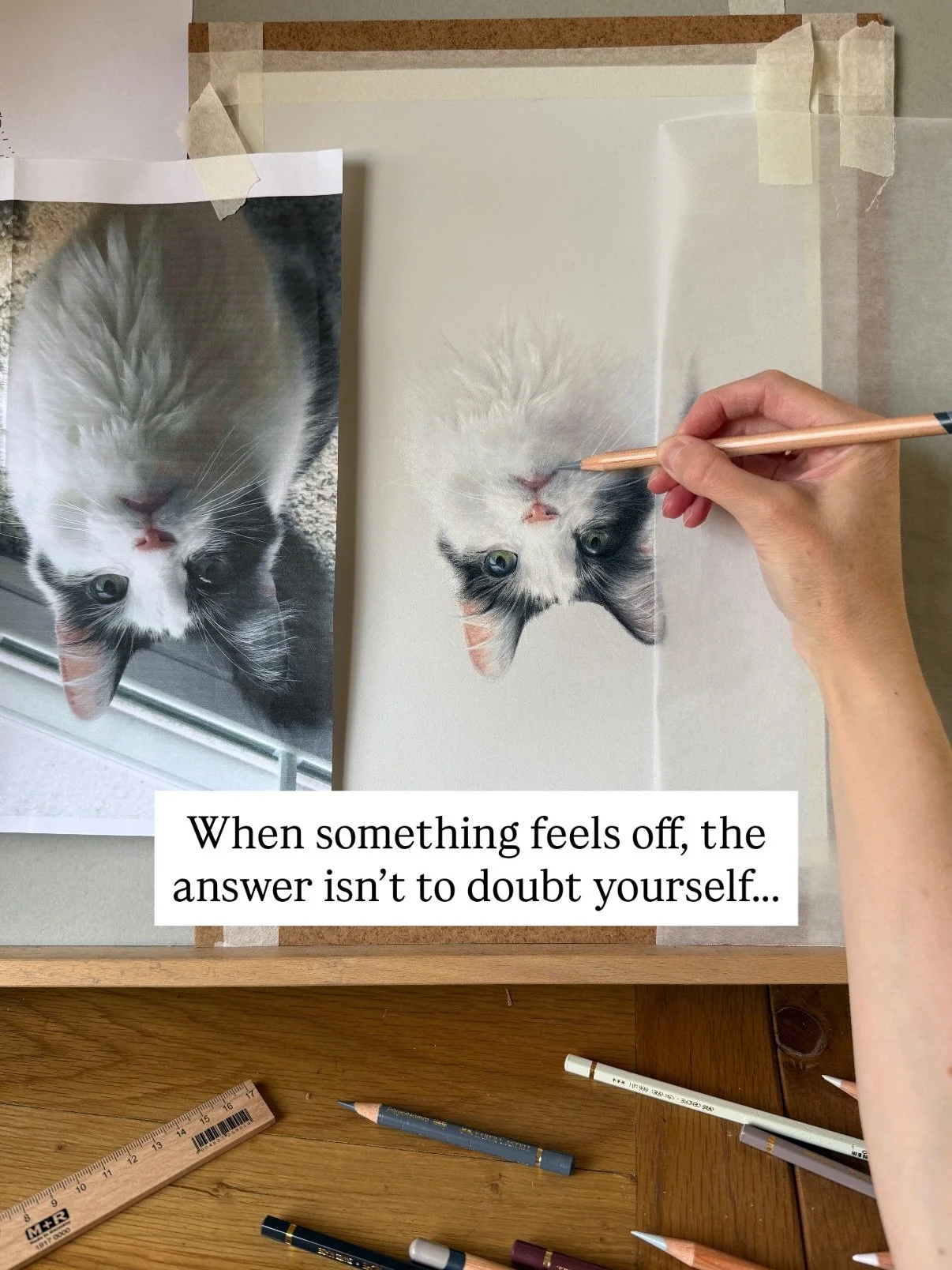 For me, being a professional artist isn&rsquo;t the absence of mistakes, it&rsquo;s: observing, trying, adjusting (and occasionally a walk, a big gulp and strong coffee). 

This is Elliott. I was applying the final tweaks end of April. End of May he&