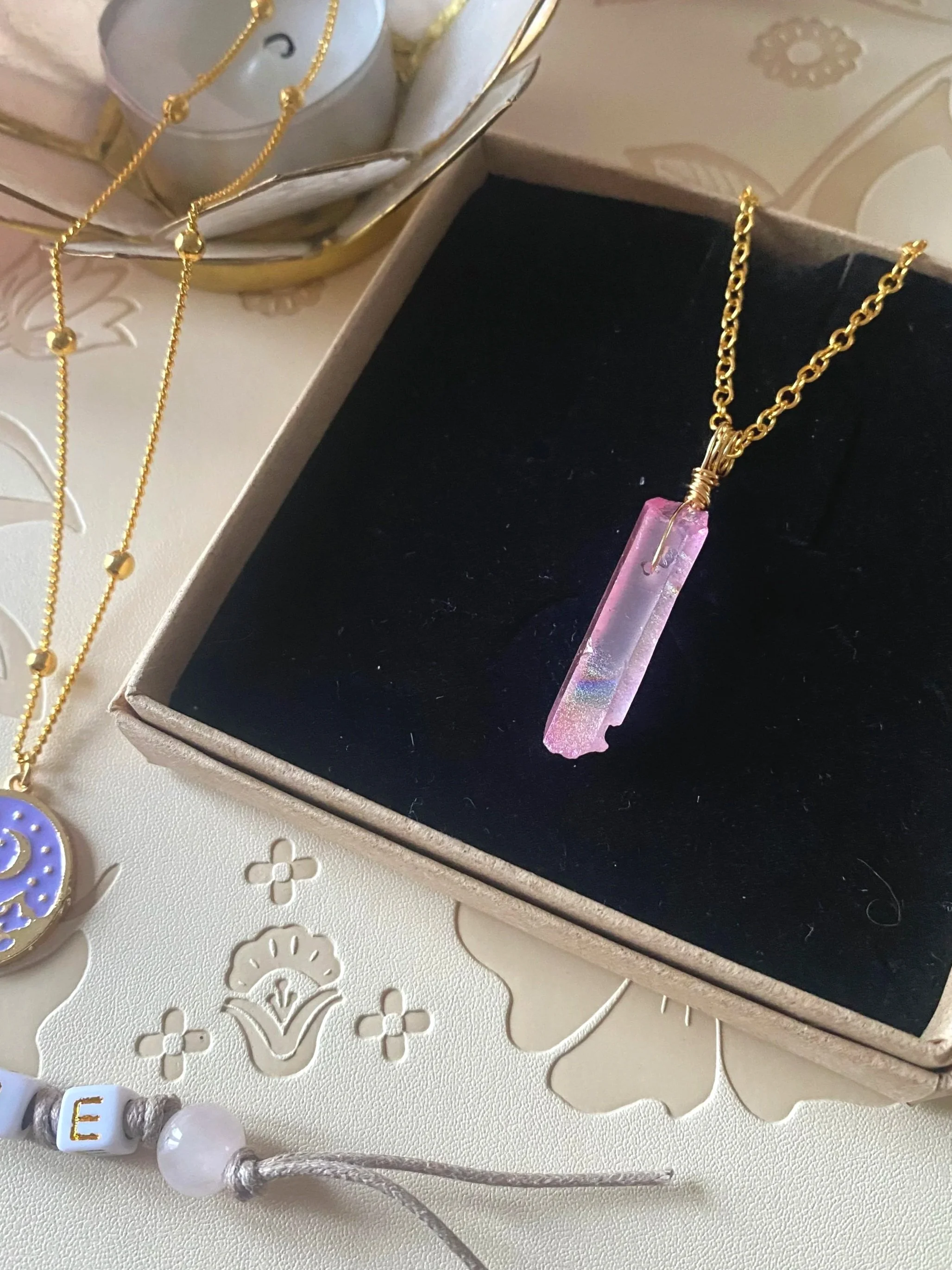 Pink Quartz Pendant - Gold Plated