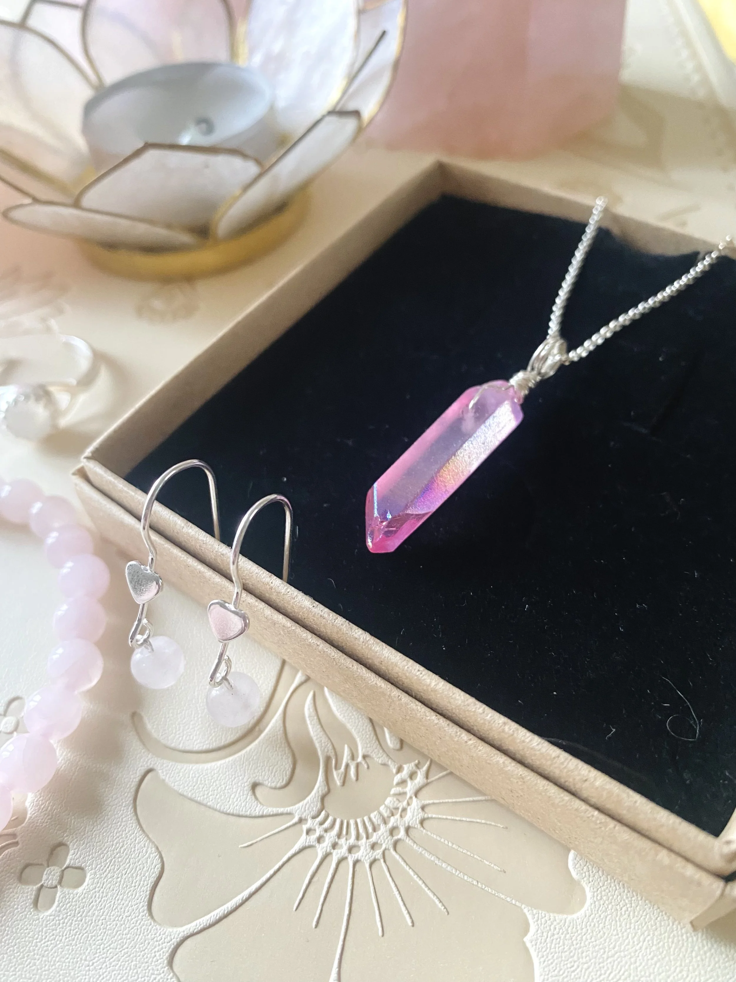 Pink Quartz Pendant - Silver Plated