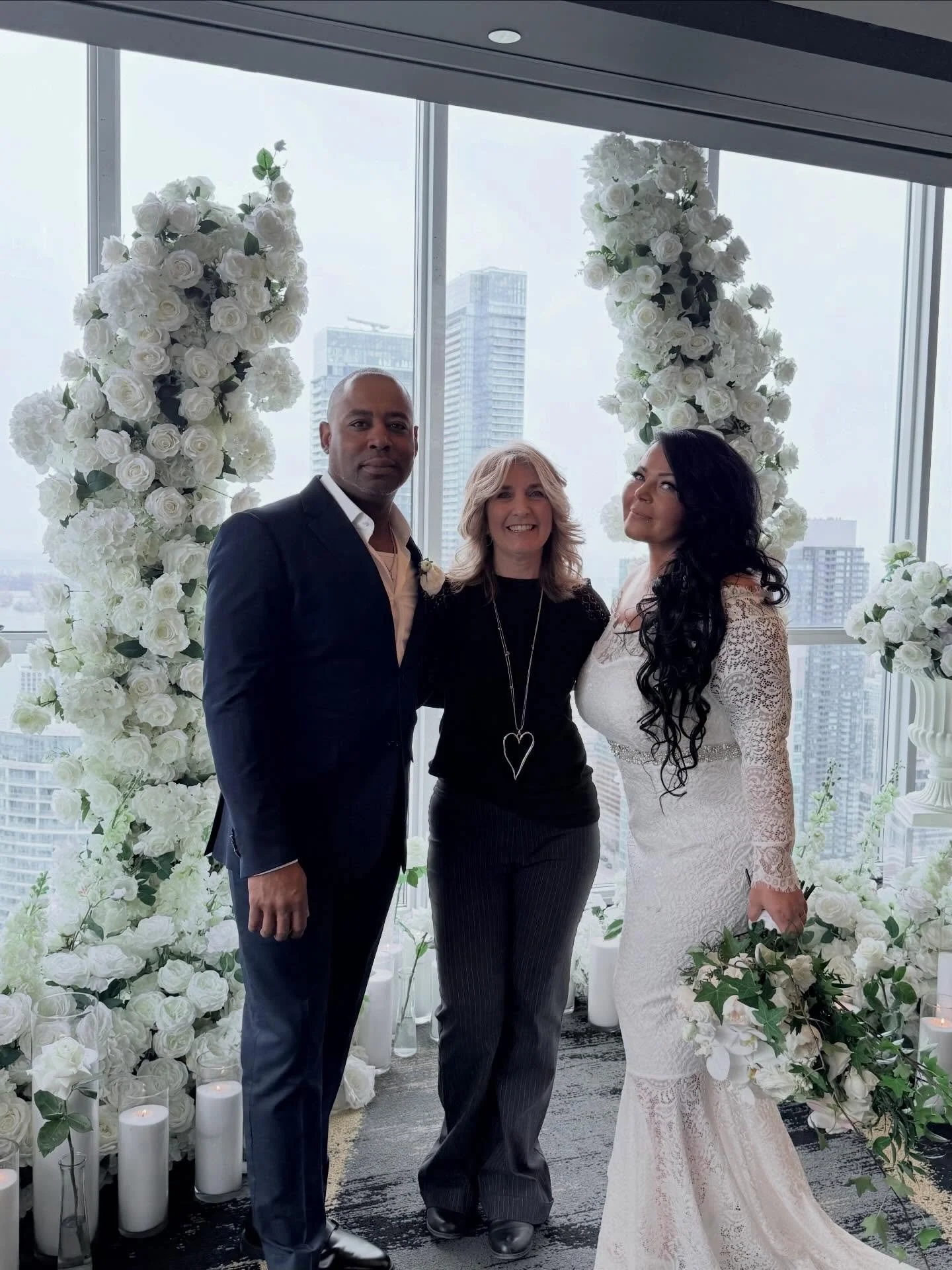 A first date at the @cntower tower 10 years ago, became a tradition over the years from declaring "dating", to anniversaries, the place they became engaged, 
to today being in the backdrop,  they became "husband and wife" 

Congra