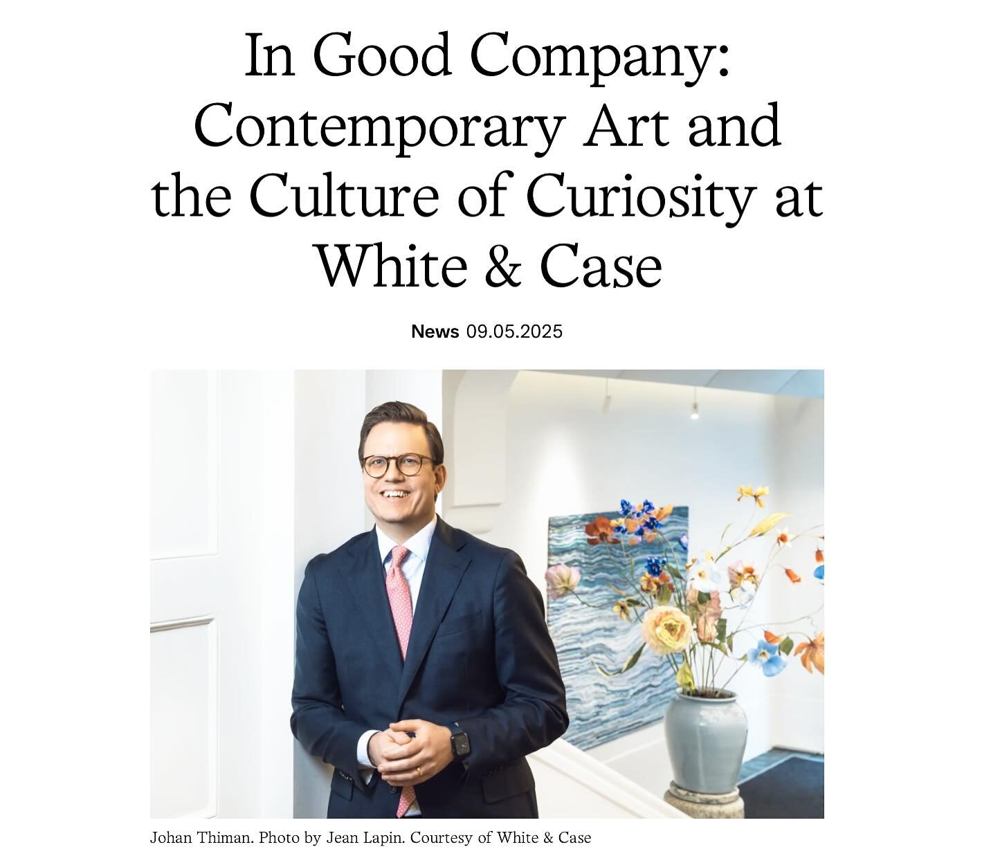 One of our clients, the law firm @whitecase.sweden, is a proud sponsor of @marketartfair. In a recent interview, Office Executive Partner Johan Thiman, shares how contemporary art broadens perspectives &mdash; and why creativity has a place in a high