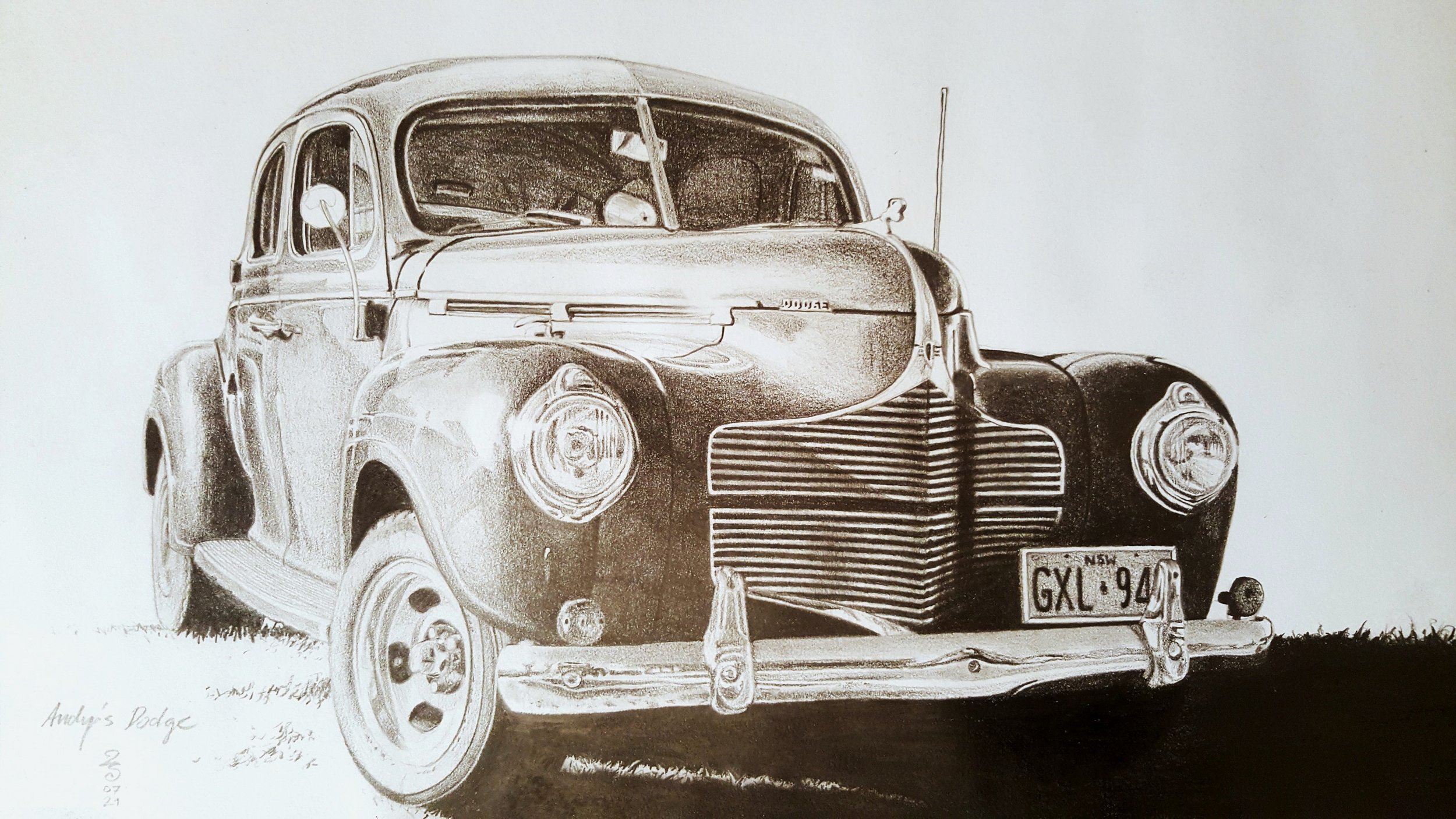 Graphite drawing of a 1940 Dodge d15