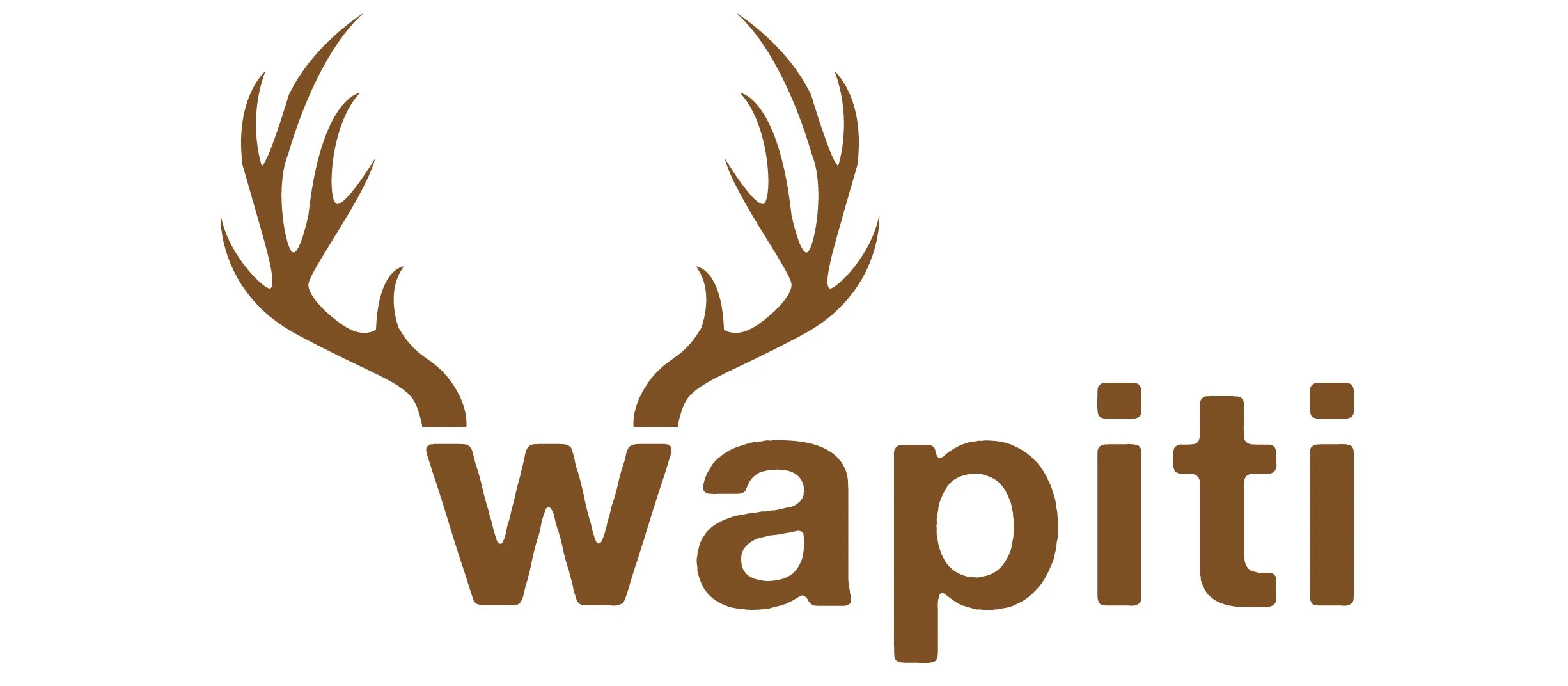 Logo mit Geweih und dem Schriftzug 'wäpti' in Brauntönen.
