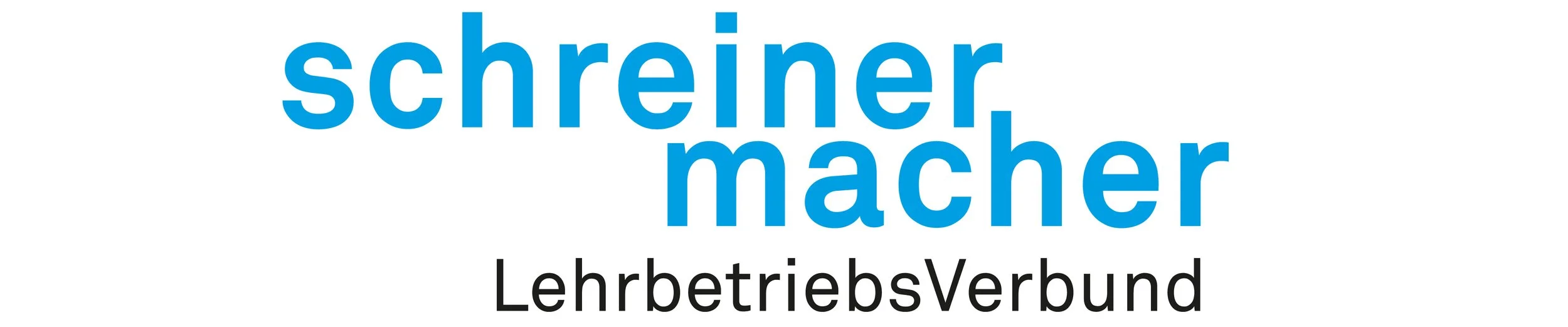 Der Text auf dem Bild lautet 'schreiner. machen LehrbetriebsVerbund' in blauer und schwarzer Schrift auf weißem Hintergrund.