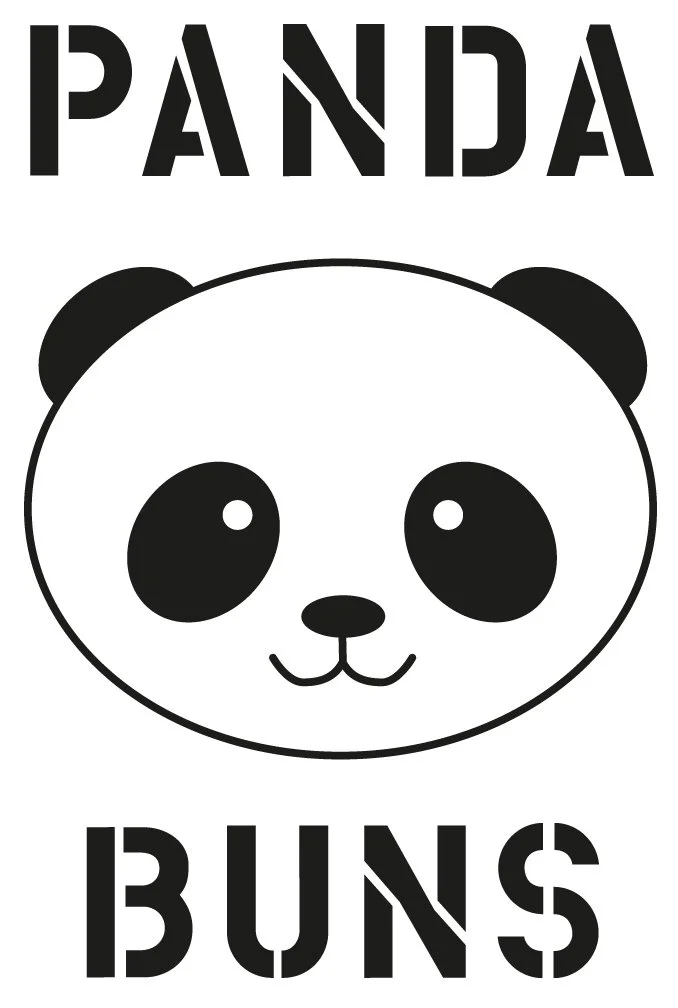 Schwarz-weiße Panda-Grafik mit der Schriftzug 'PANDA BUN$'.