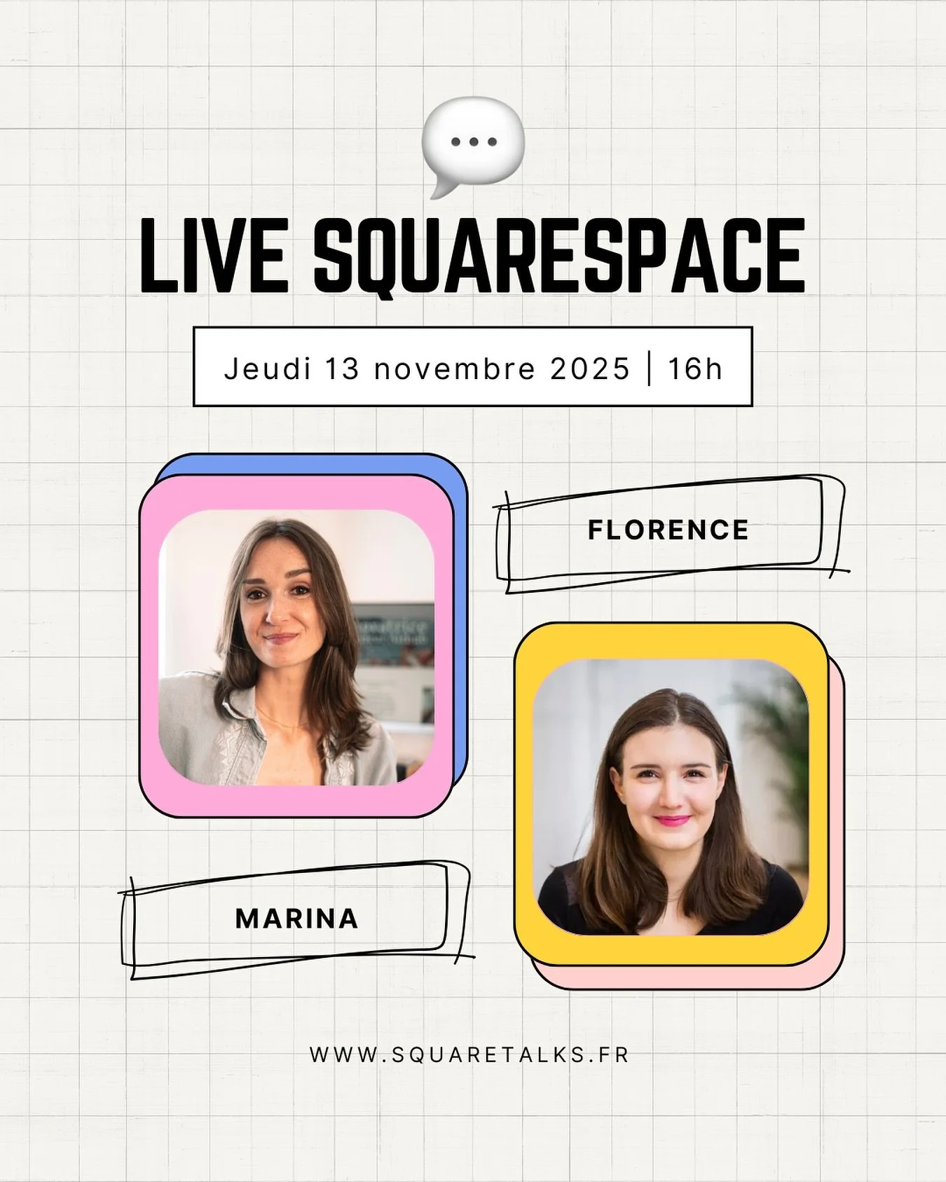 C&rsquo;est bient&ocirc;t l&rsquo;heure du prochain live ☺️
Et nouveau cette fois-ci on se retrouve entre pros dans notre bureau virtuel (le lien est sur Slack) 👩🏻&zwj;💻
#live&nbsp;#livesquarespacedebrief&nbsp;#squarespace&nbsp;#squaretalks&nbsp;#