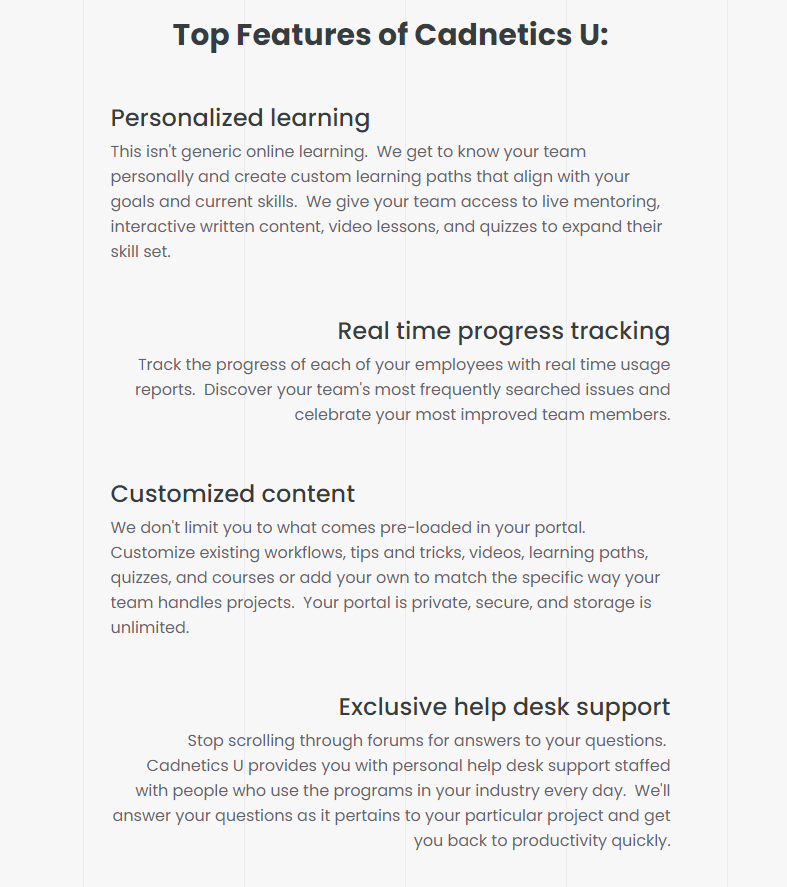 As a user scrolled through the page, their concerns were addressed in the order that they were typically arising during usability testing.