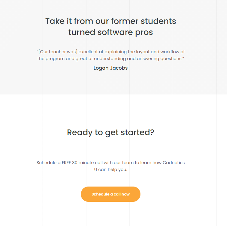 Finally incorporating testimonials for social proof and concluding with the client’s desired call to action.