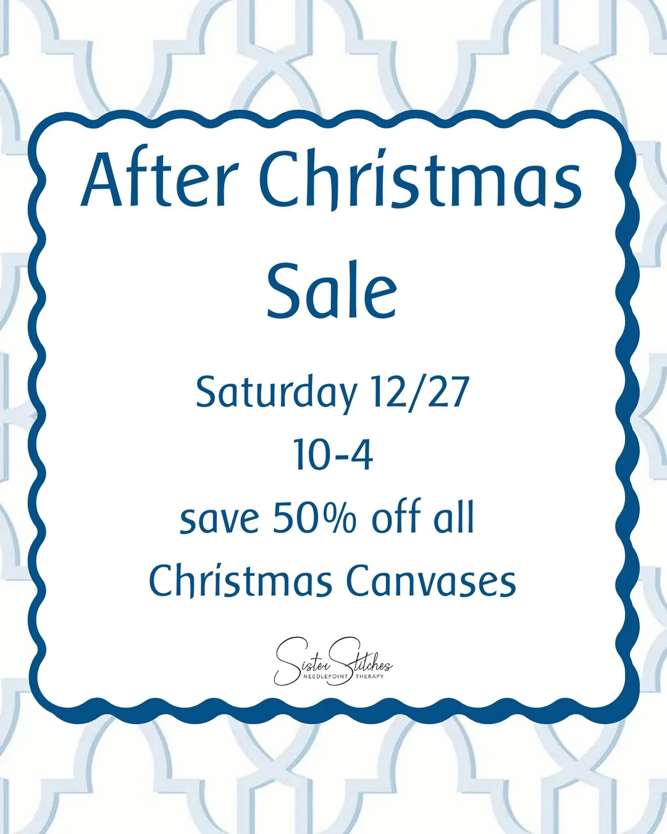 Today is the last day to shop in store before Christmas!!

However make plans to shop out After Christmas Sale on 12/27! All Christmas will be 50% off*

*excludes Le Point Village

#huntsvilleneedlepoint #localneedlepointstore