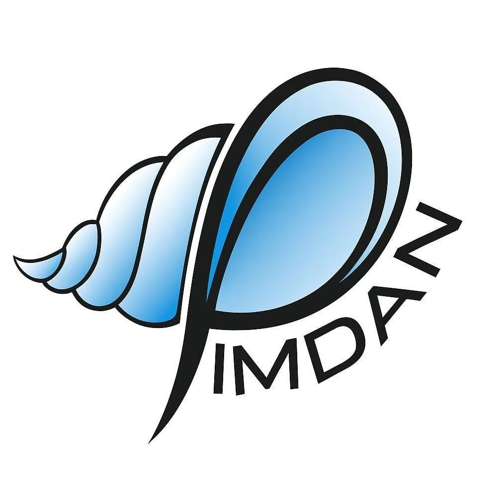 A logo featuring a stylized blue seashell with the word "IMDAN" written around it.