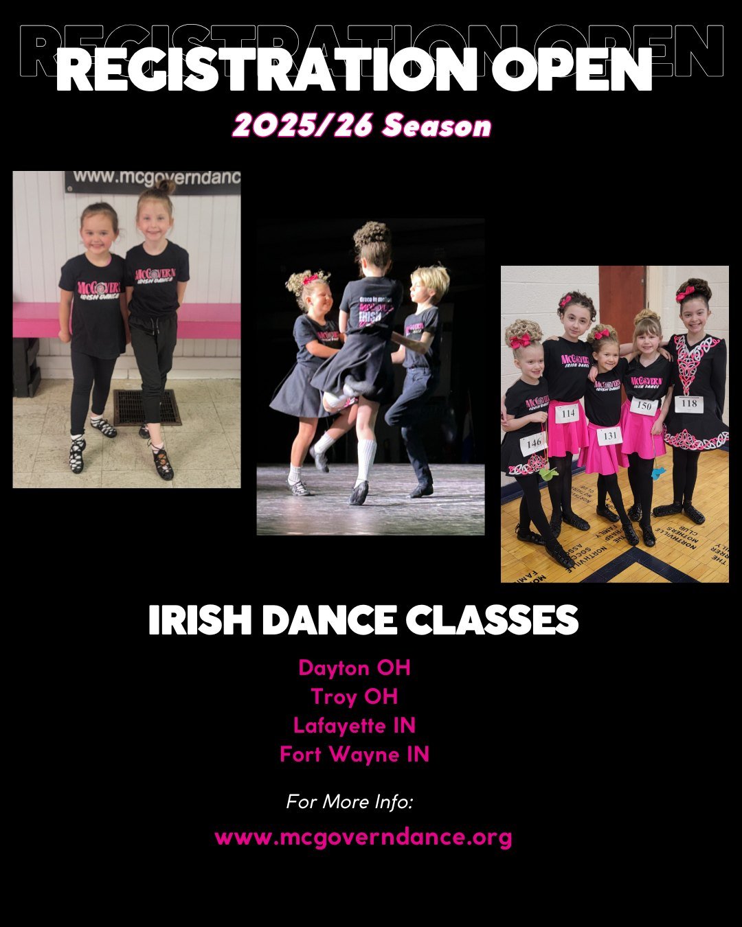 🎉 Registration for the 2025/26 season is NOW OPEN! 🎉
Whether you're in Dayton, Troy, Lafayette, or Fort Wayne, we&rsquo;ve got a spot for YOU!
🌟 Ages 2 to adult
🌟 Recreational, Competitive, and Performance options
🌟 Jump&rsquo;n Jig preschool cl