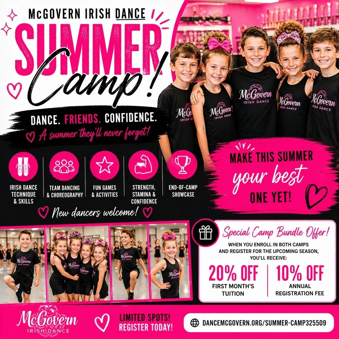 Never tried Irish dance before? This is your moment ☘️💃

Our McGovern Irish Dance Summer Camps are made especially for beginners&mdash;no experience needed, just a willingness to jump in and have fun!

We&rsquo;ll guide your dancer step-by-step so t