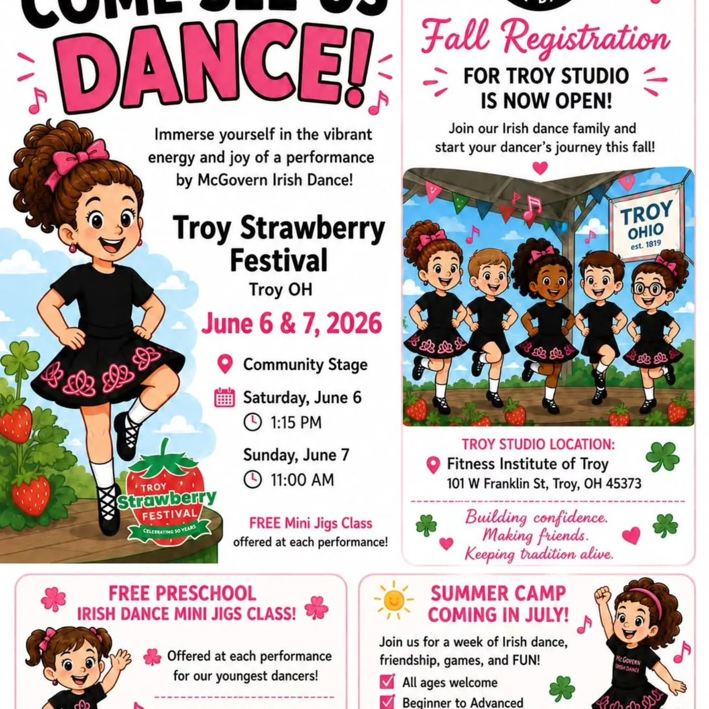 🍓🎶 COME SEE US DANCE AT THE TROY STRAWBERRY FESTIVAL! 🎶🍓

Looking for something fun to do this weekend? Join McGovern Irish Dance @troystrawberryfestival and experience the energy, excitement, and tradition of Irish dance!

💃 Watch our dancers p