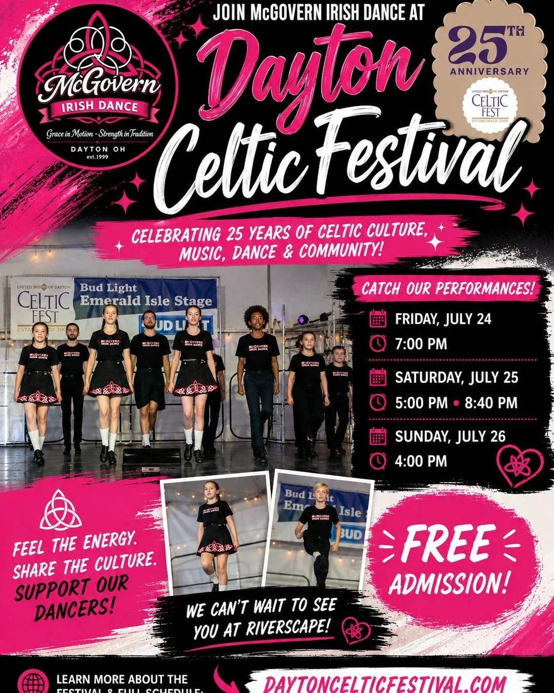 🍀 Celebrate the 25th Anniversary of the Dayton Celtic Festival with McGovern Irish Dance! 💃

One of our favorite weekends of the year is almost here! Join McGovern Irish Dance as we take the stage at the 25th Anniversary Dayton Celtic Festival for 